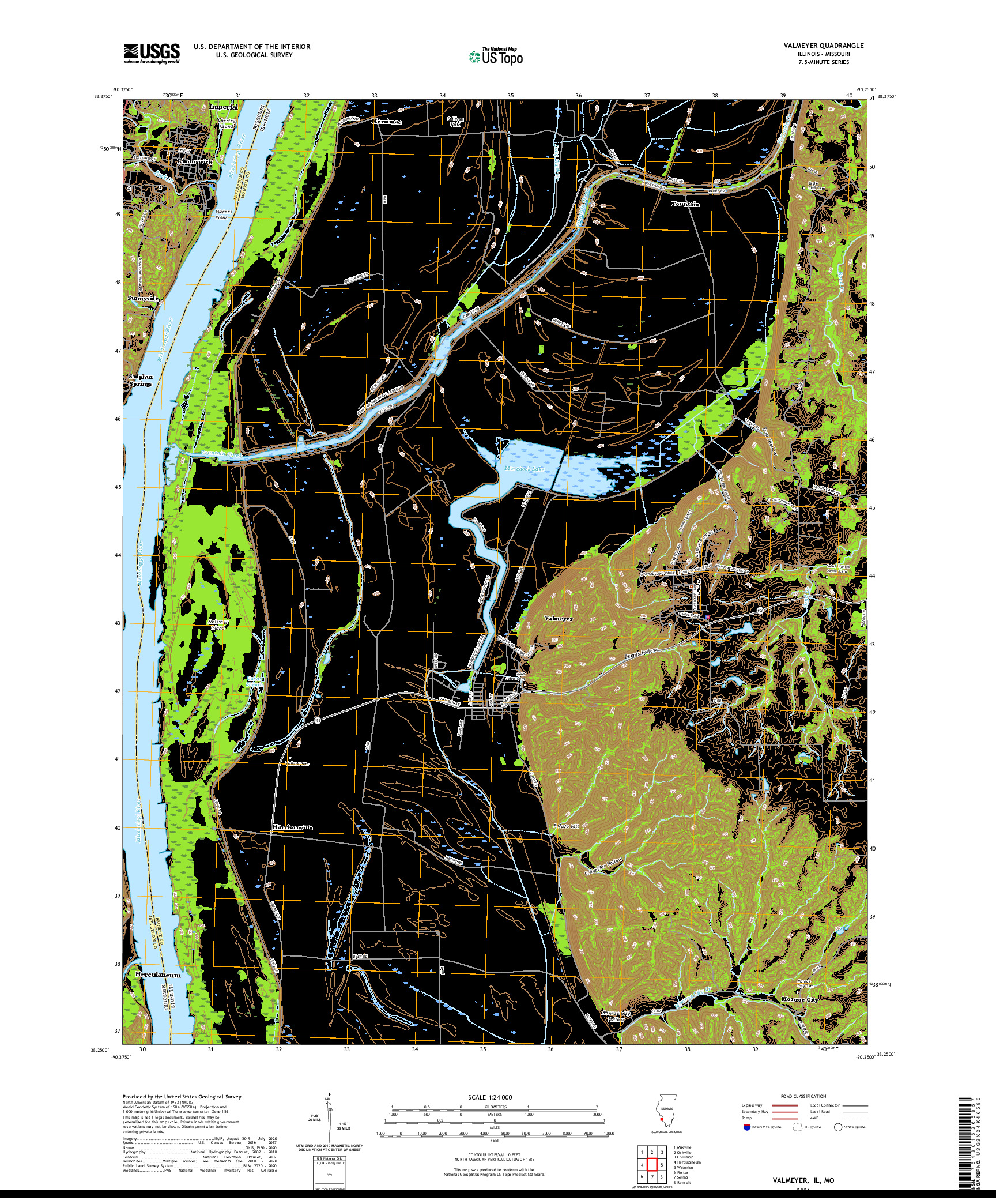 USGS US TOPO 7.5-MINUTE MAP FOR VALMEYER, IL,MO 2021