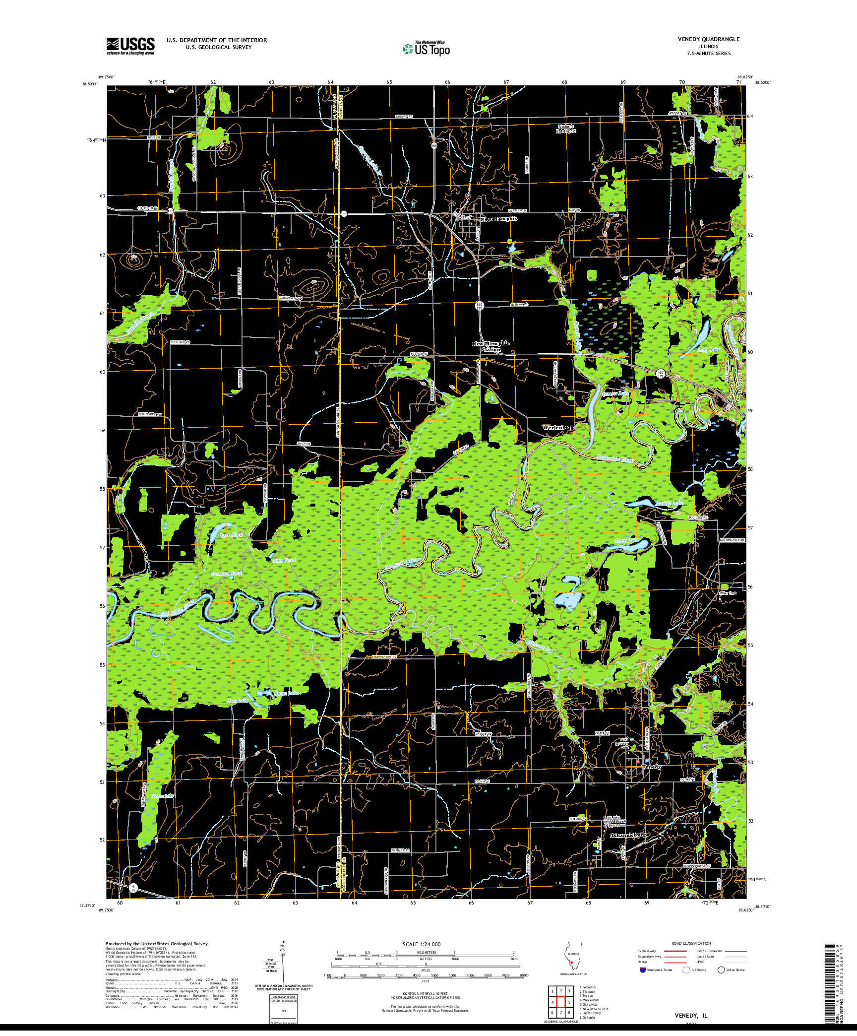 USGS US TOPO 7.5-MINUTE MAP FOR VENEDY, IL 2021