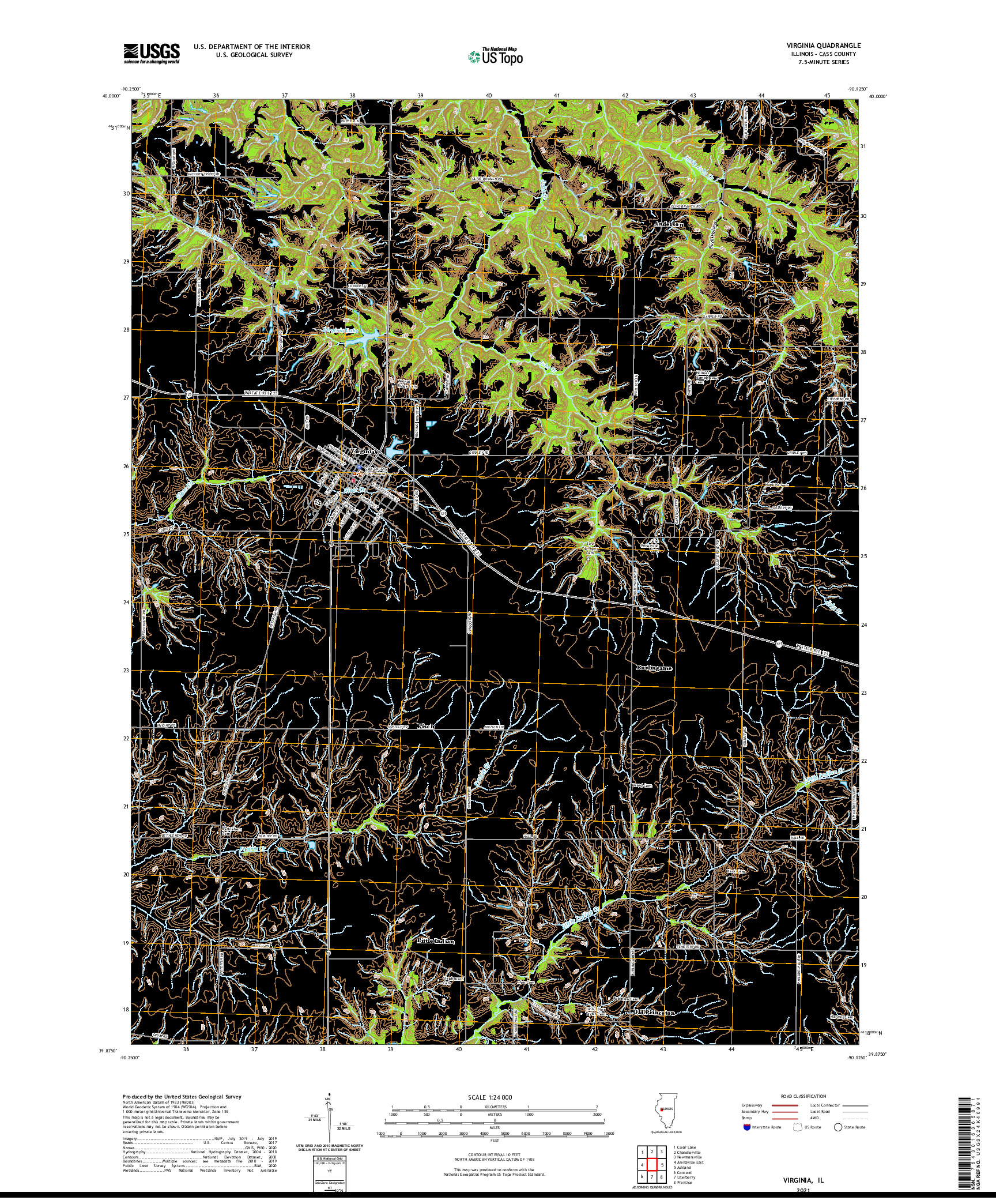 USGS US TOPO 7.5-MINUTE MAP FOR VIRGINIA, IL 2021