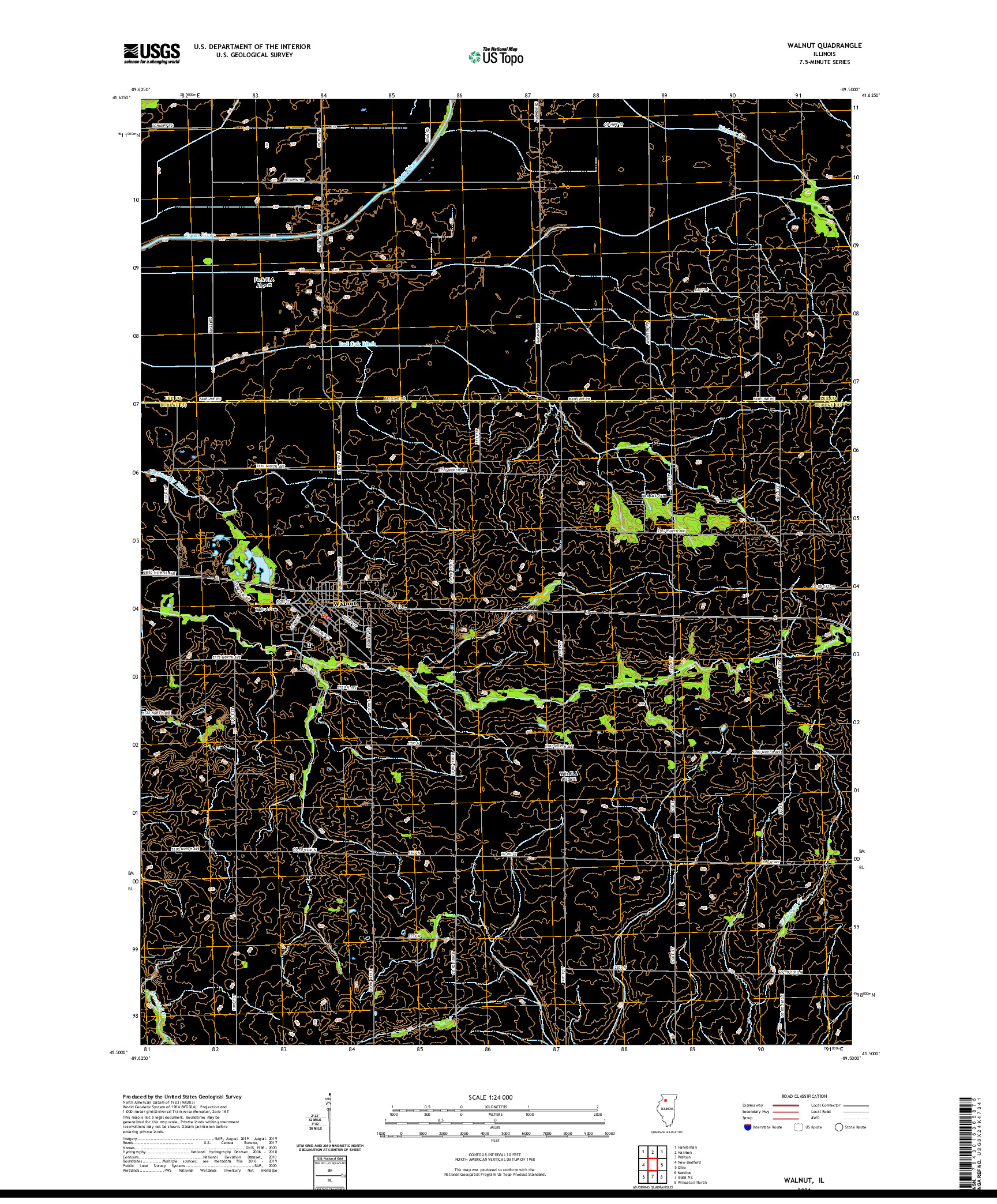 USGS US TOPO 7.5-MINUTE MAP FOR WALNUT, IL 2021