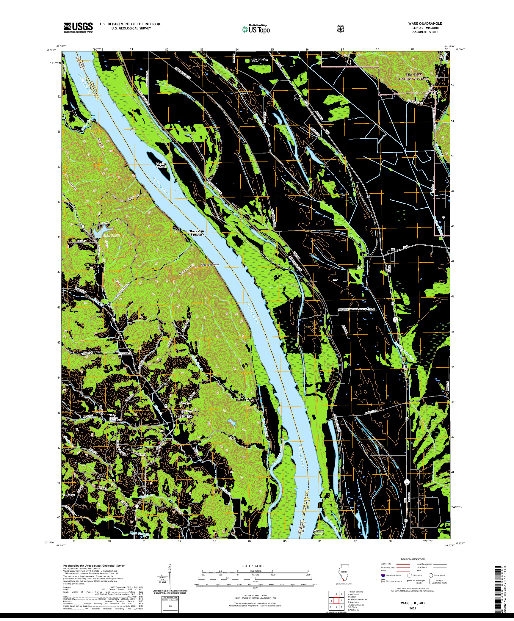 USGS US TOPO 7.5-MINUTE MAP FOR WARE, IL,MO 2021