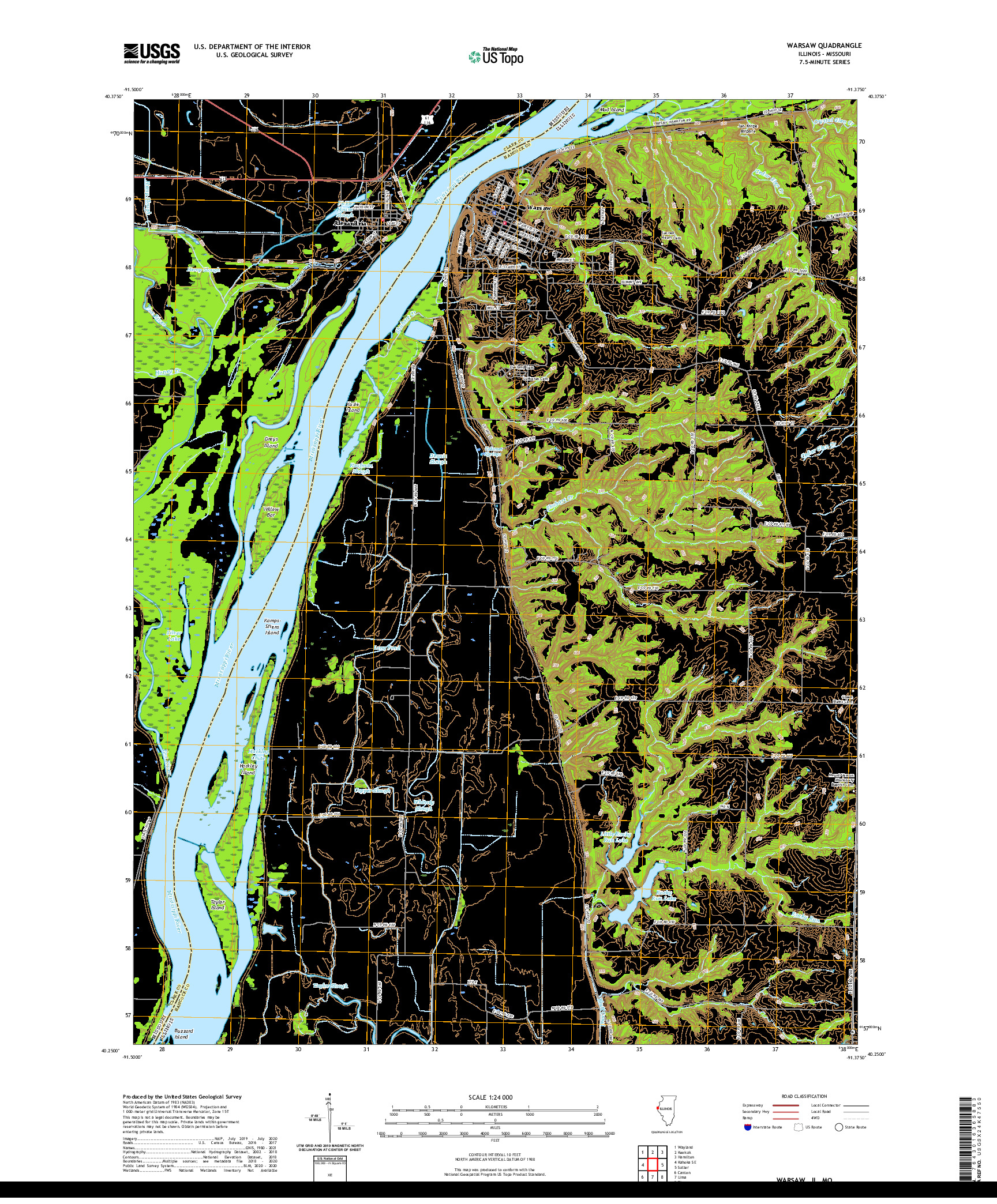 USGS US TOPO 7.5-MINUTE MAP FOR WARSAW, IL,MO 2021