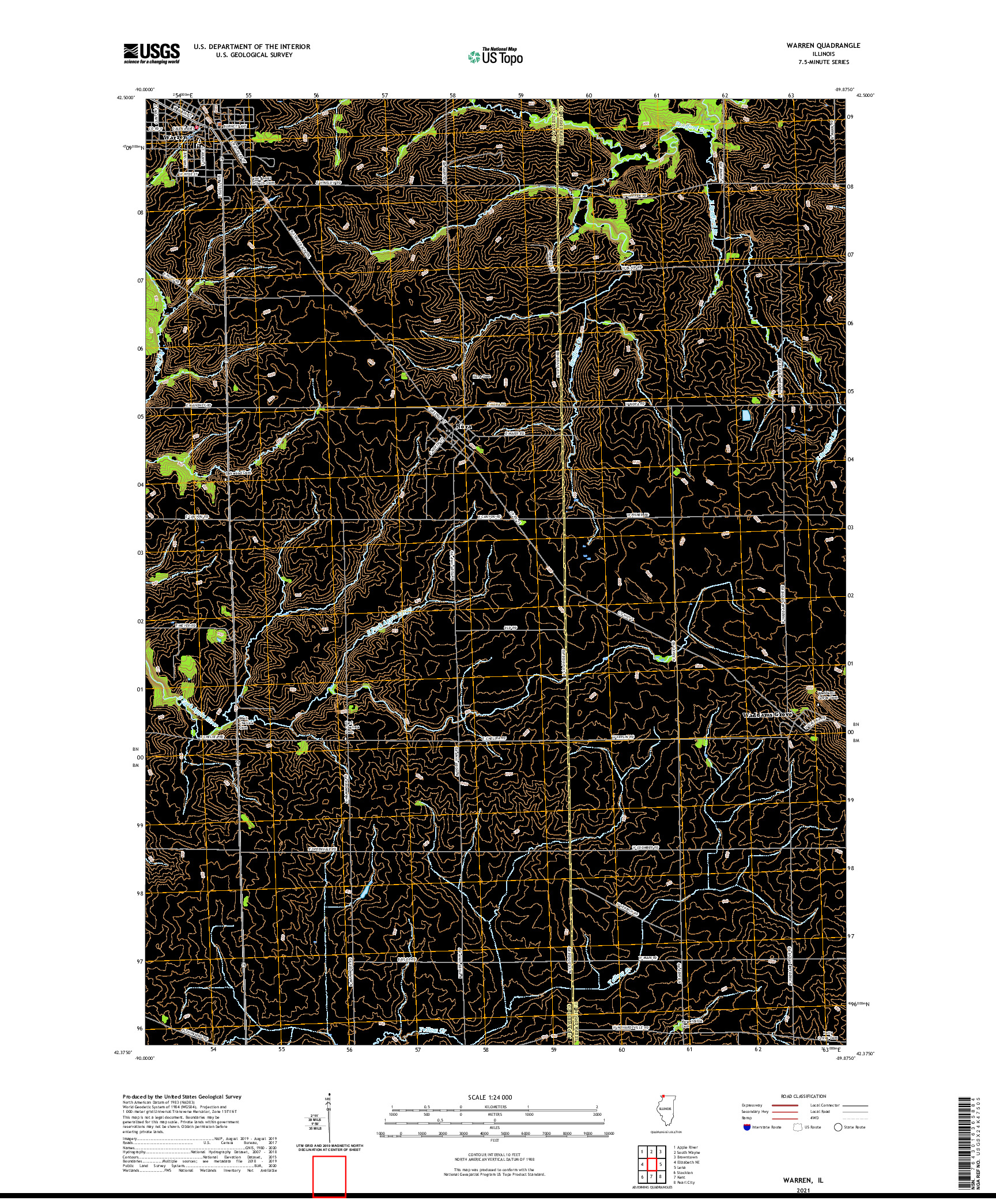 USGS US TOPO 7.5-MINUTE MAP FOR WARREN, IL 2021