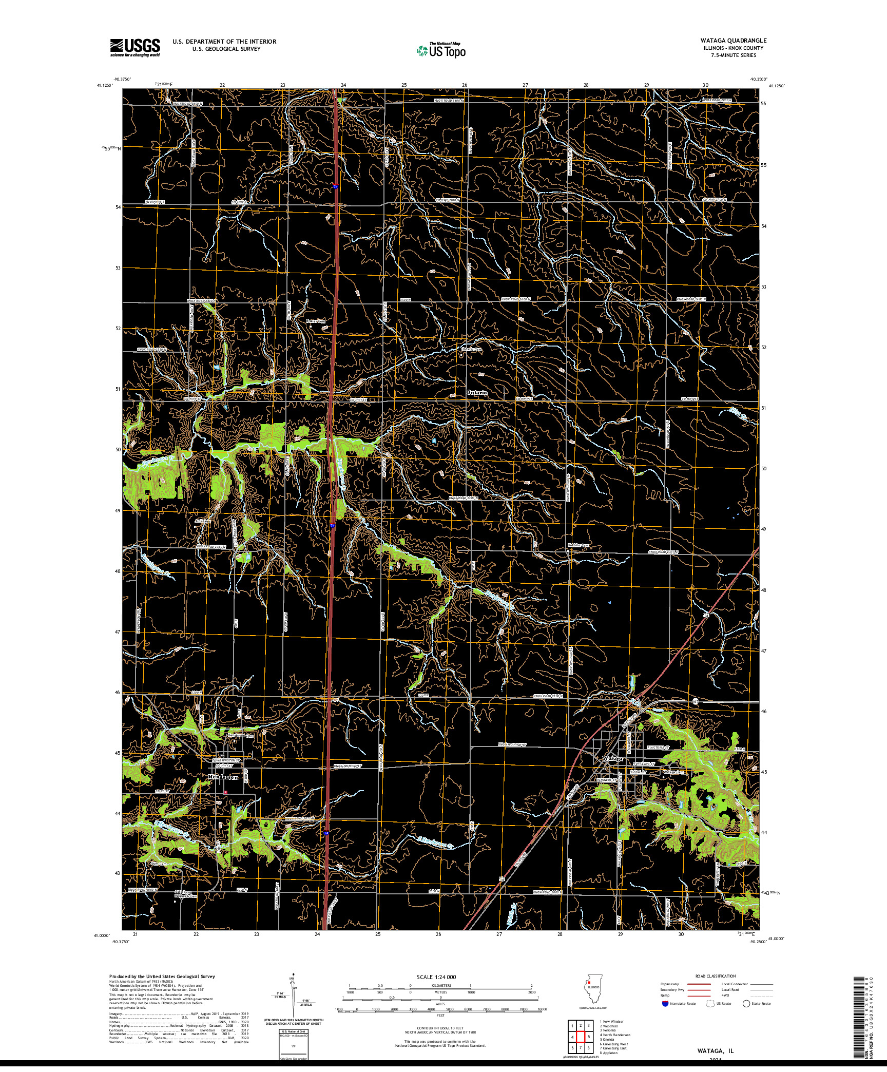 USGS US TOPO 7.5-MINUTE MAP FOR WATAGA, IL 2021
