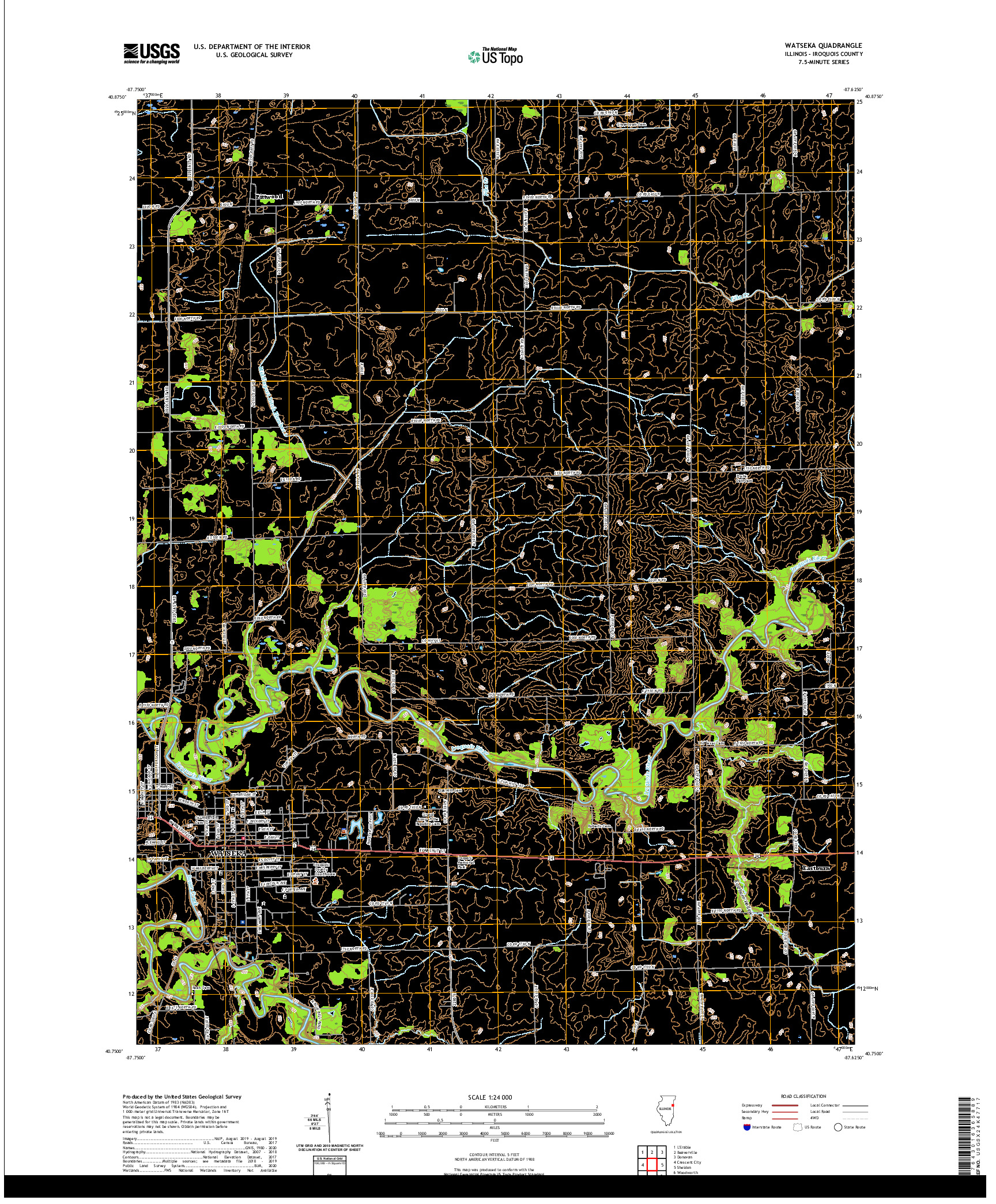 USGS US TOPO 7.5-MINUTE MAP FOR WATSEKA, IL 2021