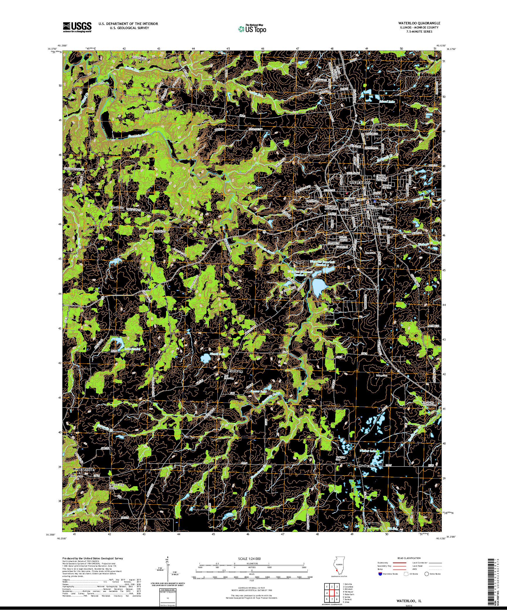 USGS US TOPO 7.5-MINUTE MAP FOR WATERLOO, IL 2021