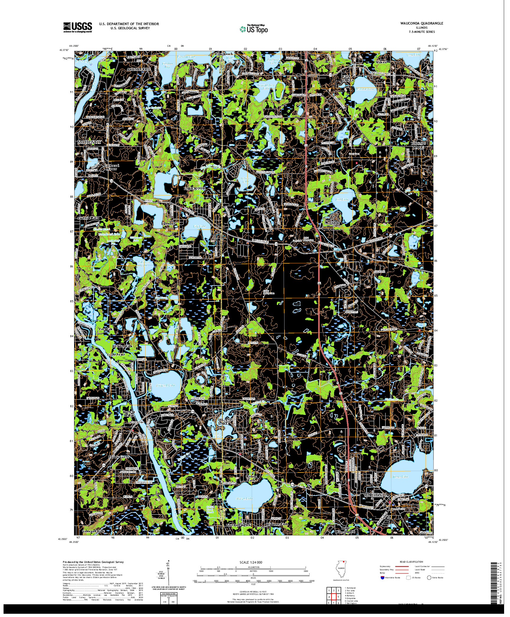 USGS US TOPO 7.5-MINUTE MAP FOR WAUCONDA, IL 2021