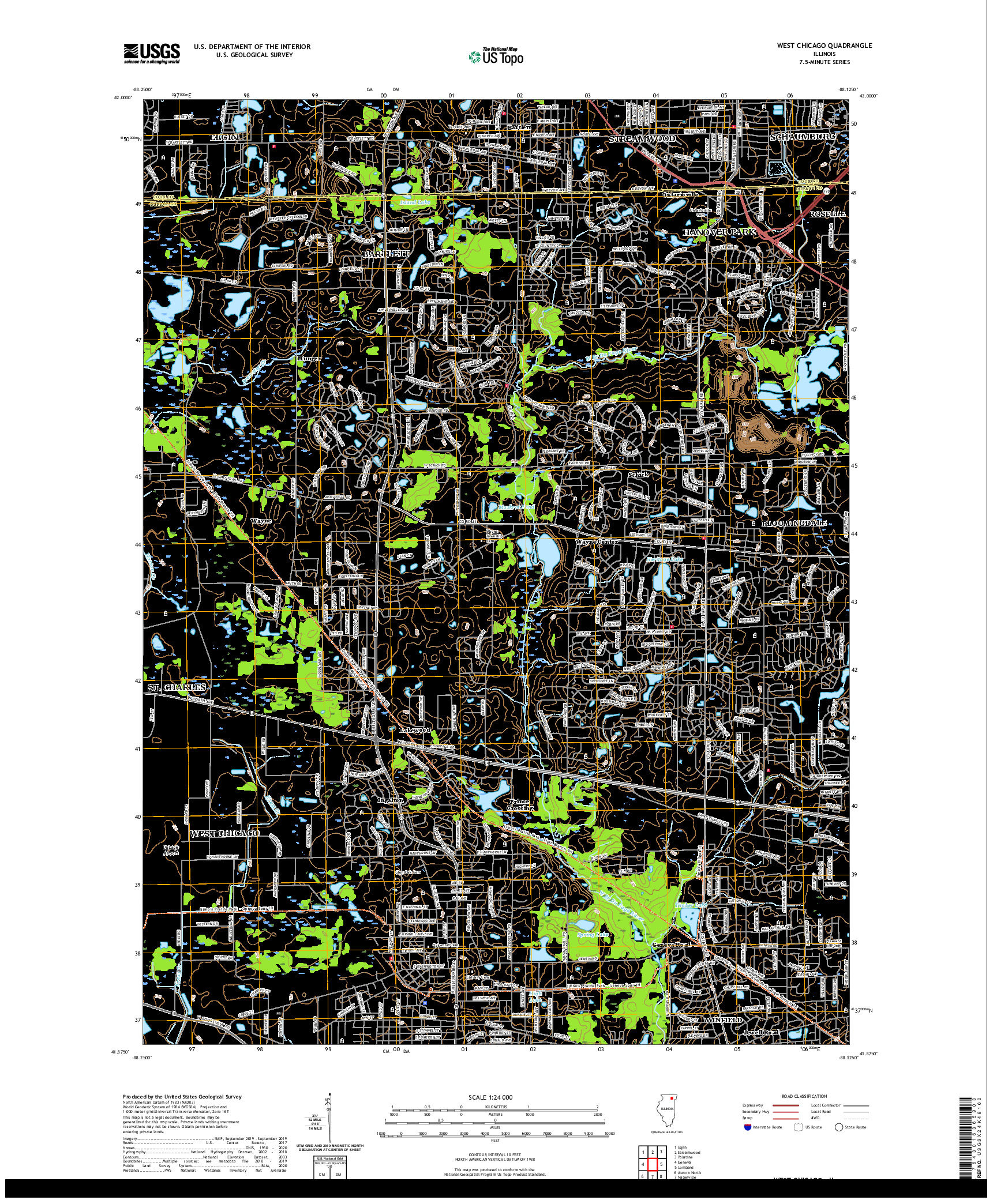 USGS US TOPO 7.5-MINUTE MAP FOR WEST CHICAGO, IL 2021