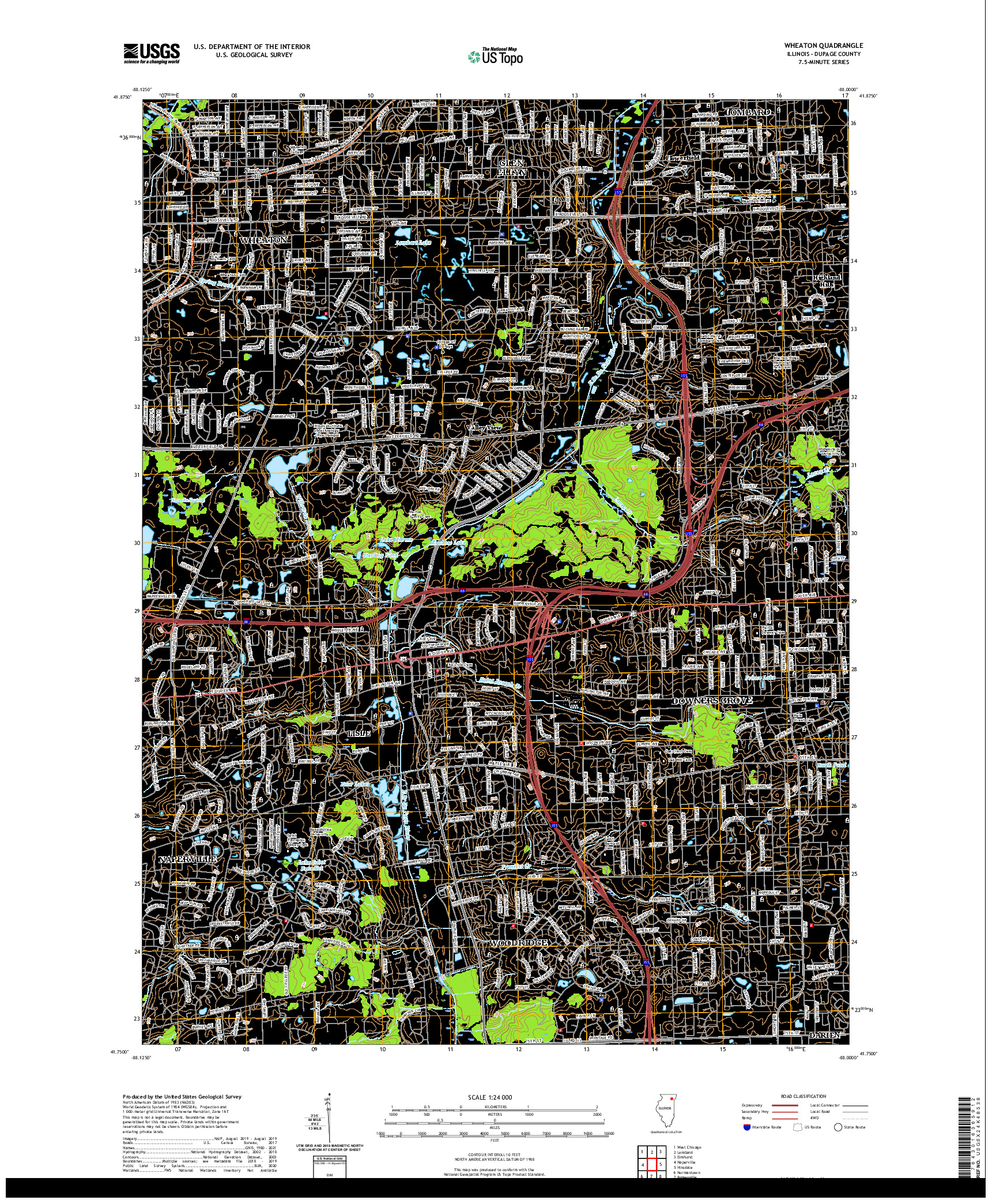 USGS US TOPO 7.5-MINUTE MAP FOR WHEATON, IL 2021