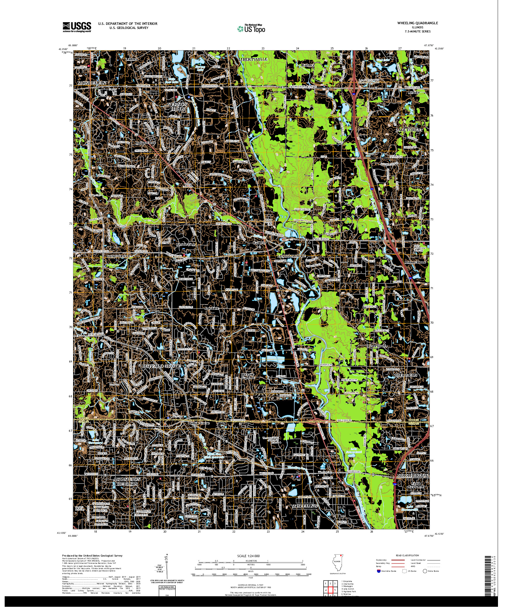 USGS US TOPO 7.5-MINUTE MAP FOR WHEELING, IL 2021