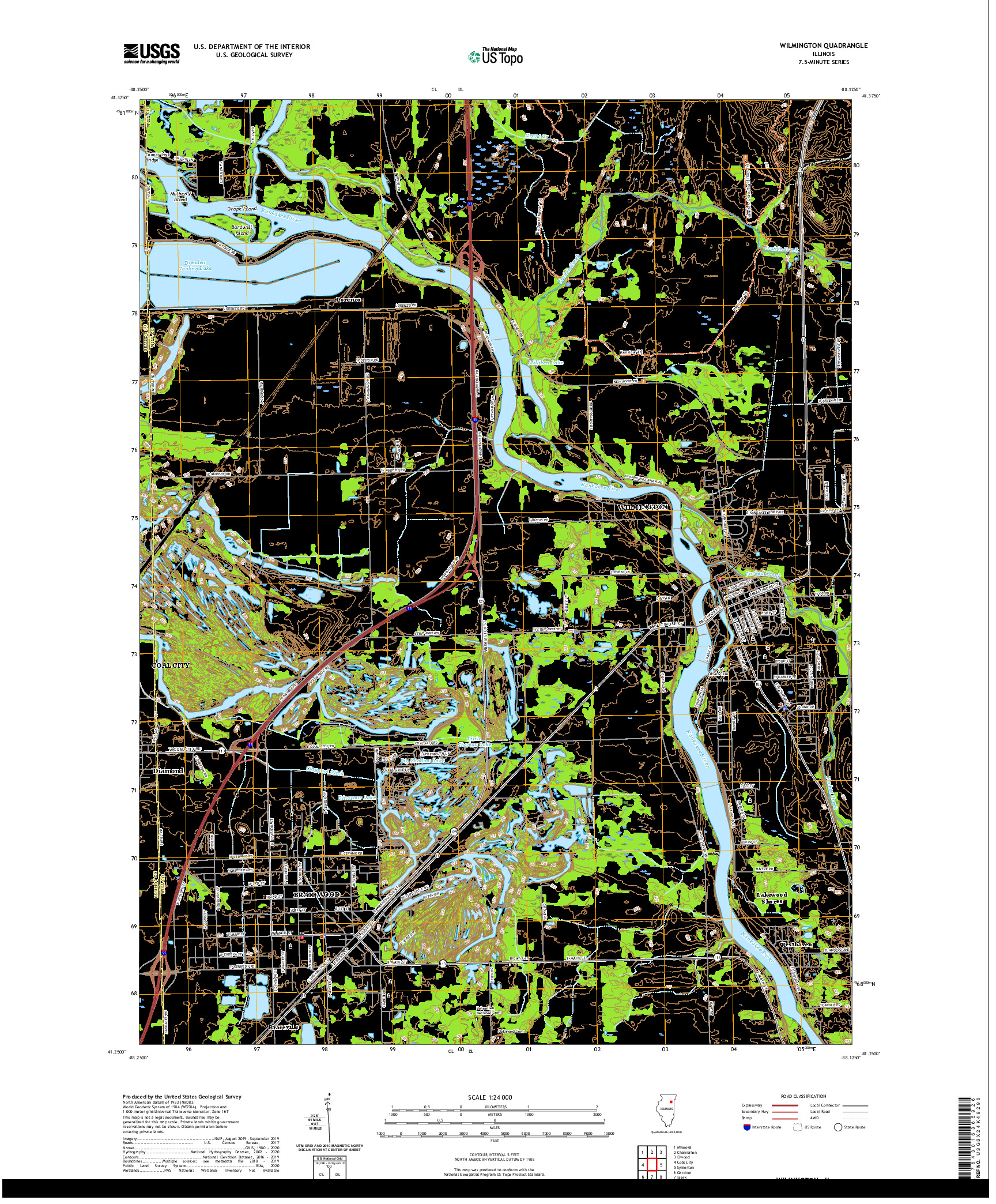 USGS US TOPO 7.5-MINUTE MAP FOR WILMINGTON, IL 2021
