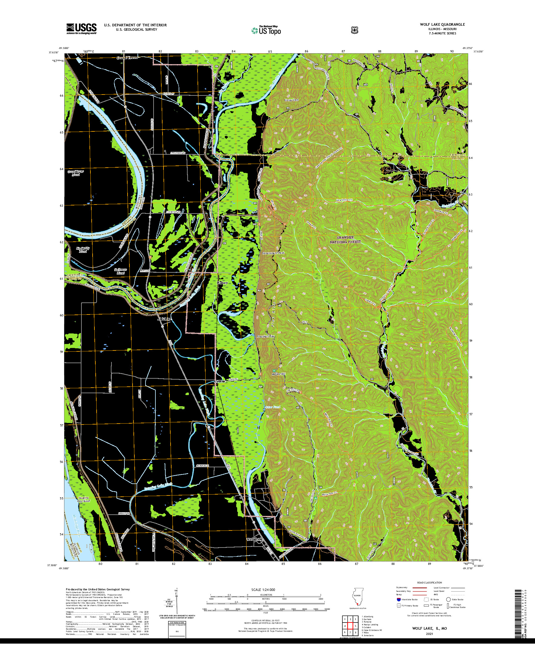 USGS US TOPO 7.5-MINUTE MAP FOR WOLF LAKE, IL,MO 2021