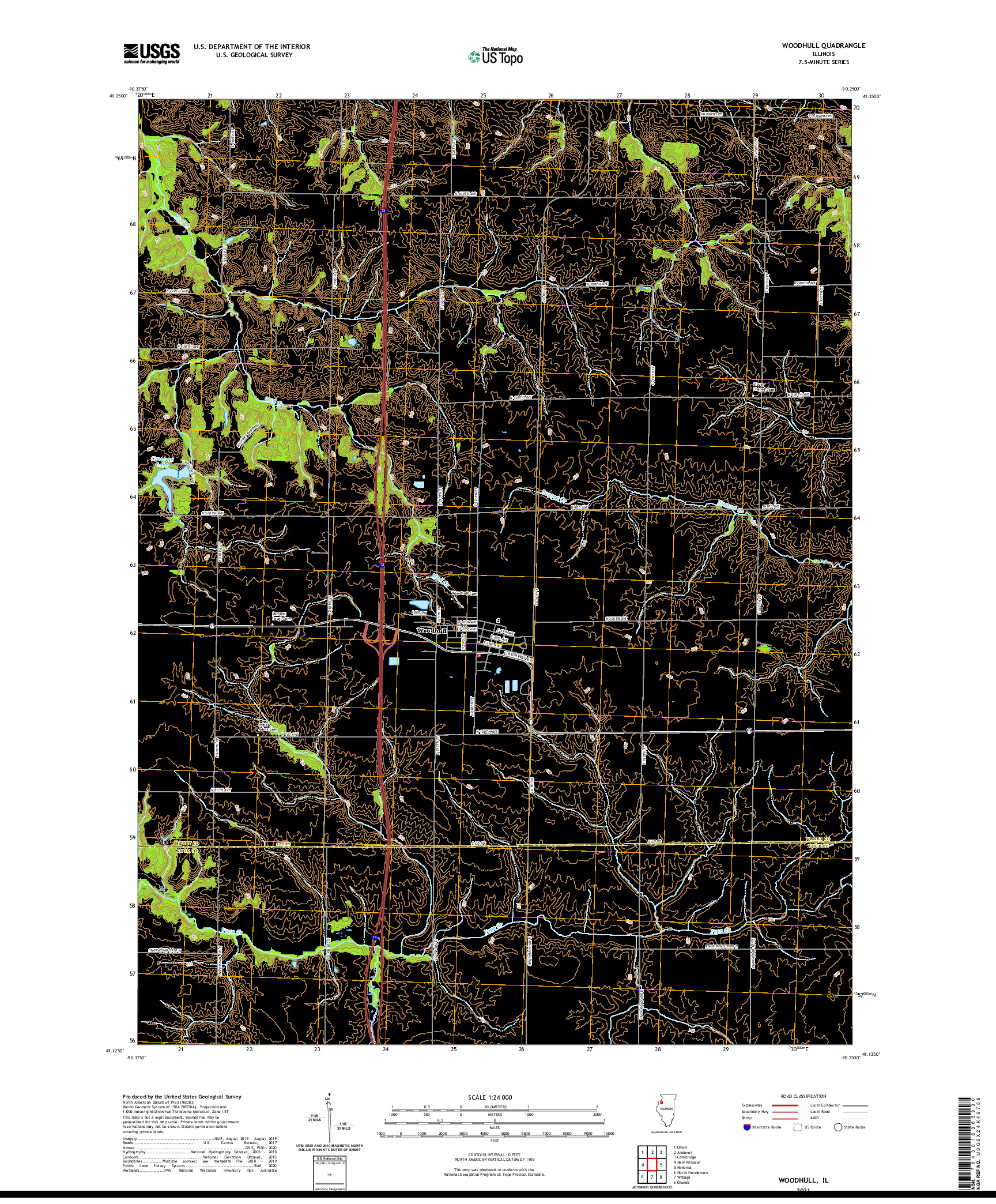 USGS US TOPO 7.5-MINUTE MAP FOR WOODHULL, IL 2021
