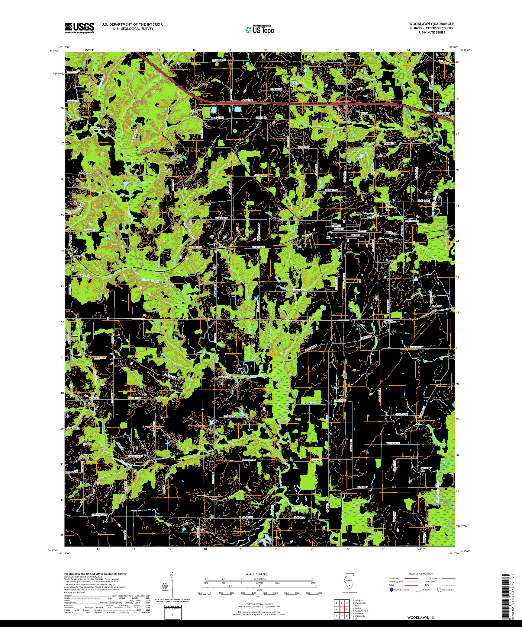 USGS US TOPO 7.5-MINUTE MAP FOR WOODLAWN, IL 2021