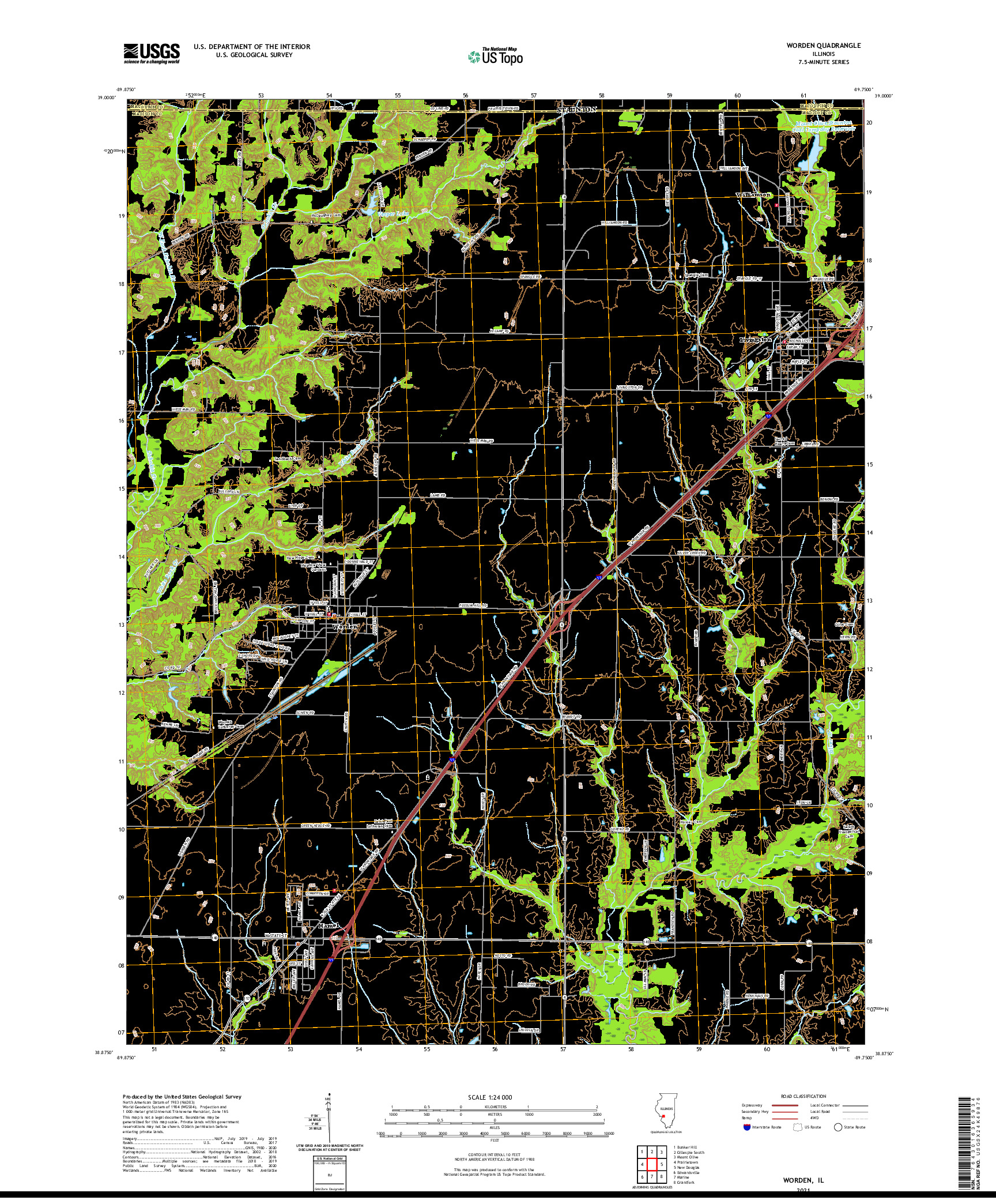 USGS US TOPO 7.5-MINUTE MAP FOR WORDEN, IL 2021