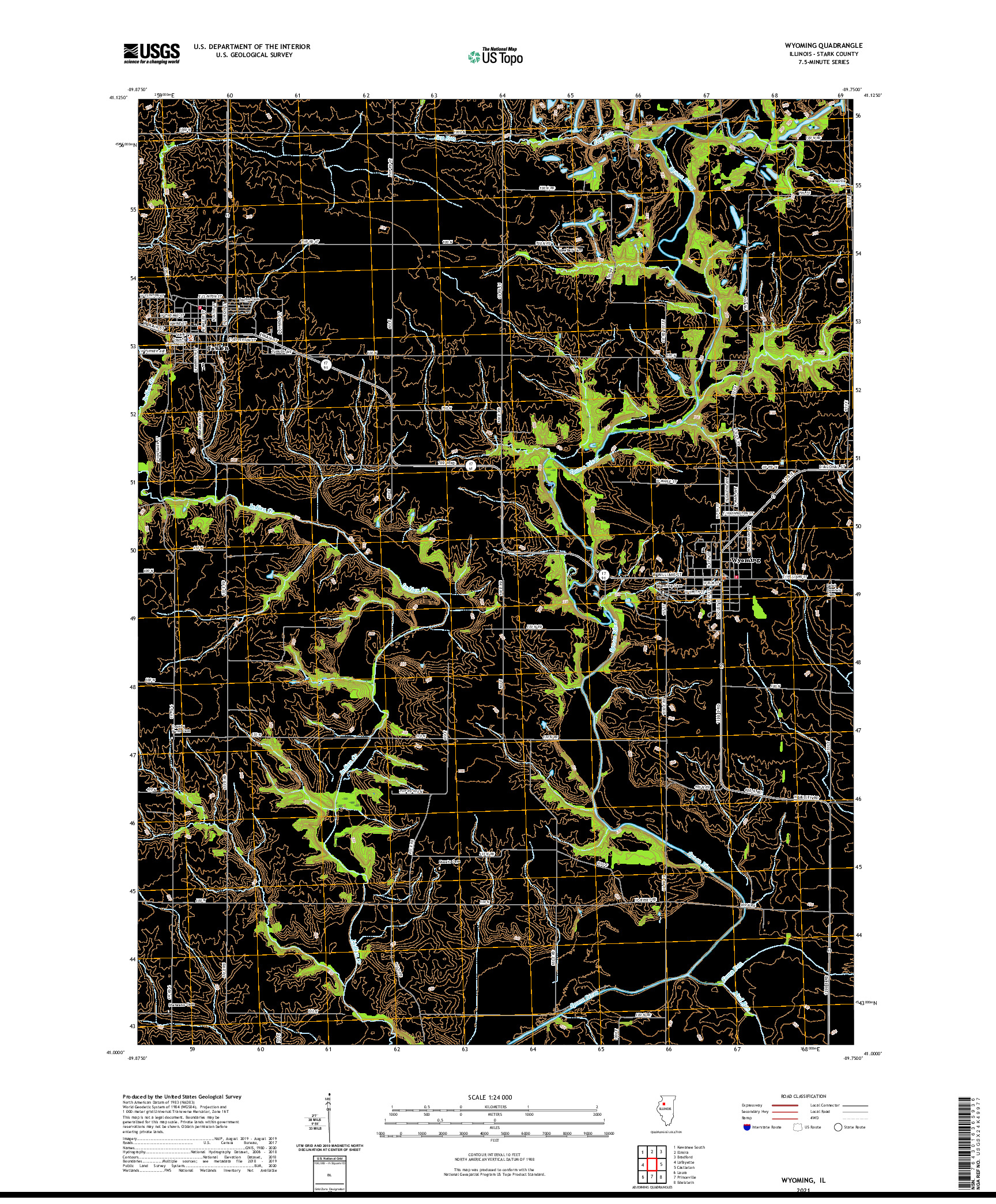 USGS US TOPO 7.5-MINUTE MAP FOR WYOMING, IL 2021