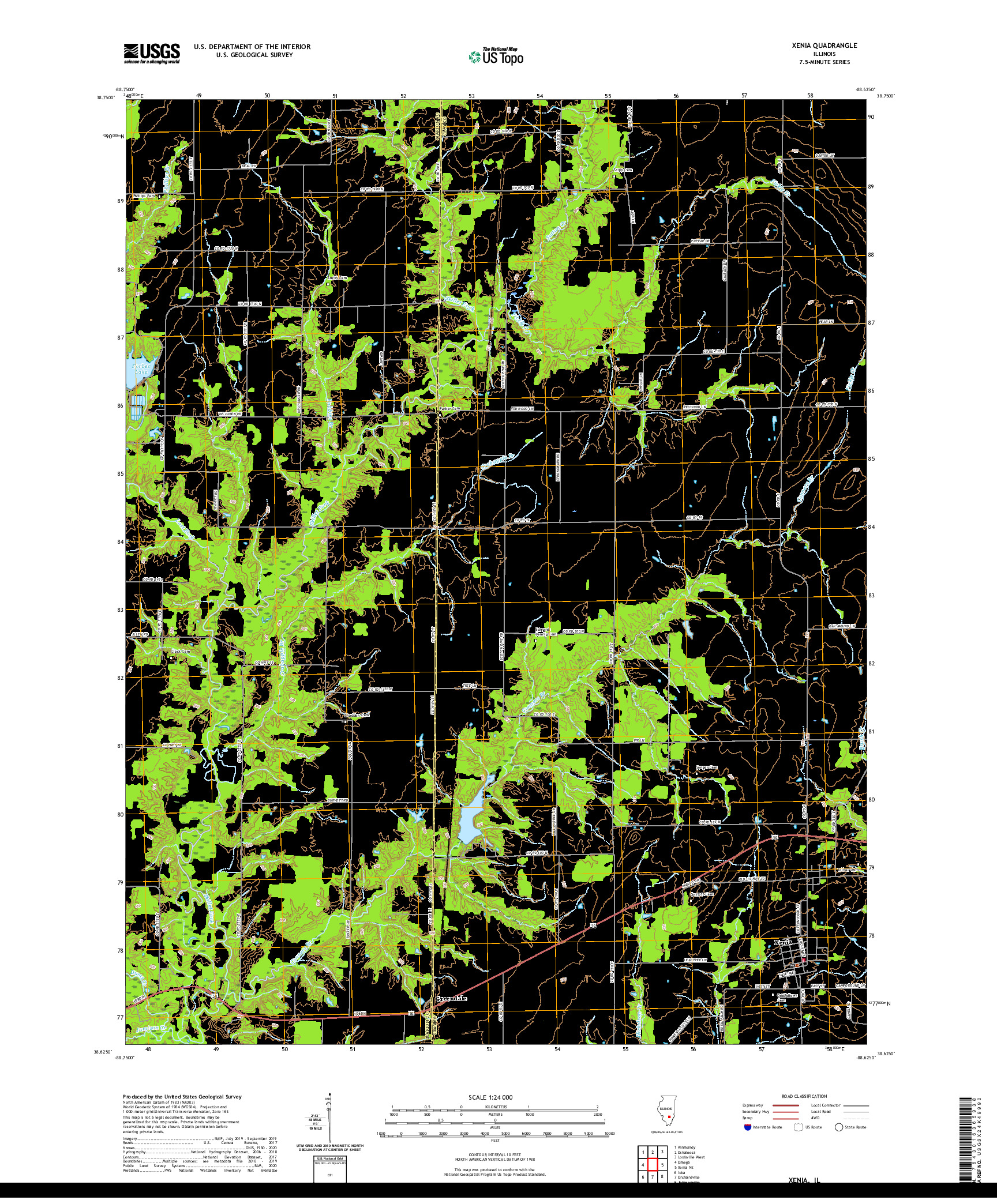 USGS US TOPO 7.5-MINUTE MAP FOR XENIA, IL 2021