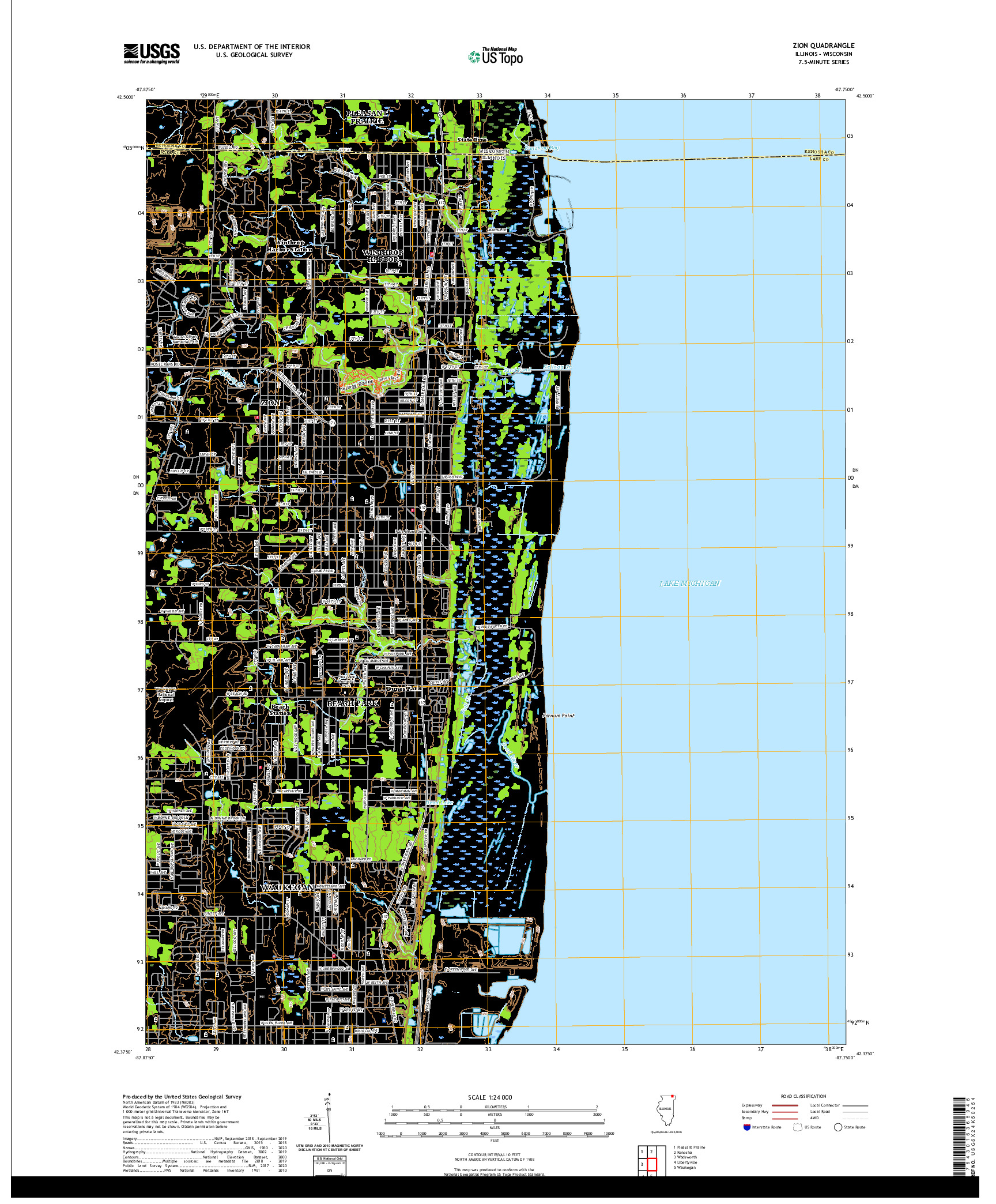 USGS US TOPO 7.5-MINUTE MAP FOR ZION, IL,WI 2021