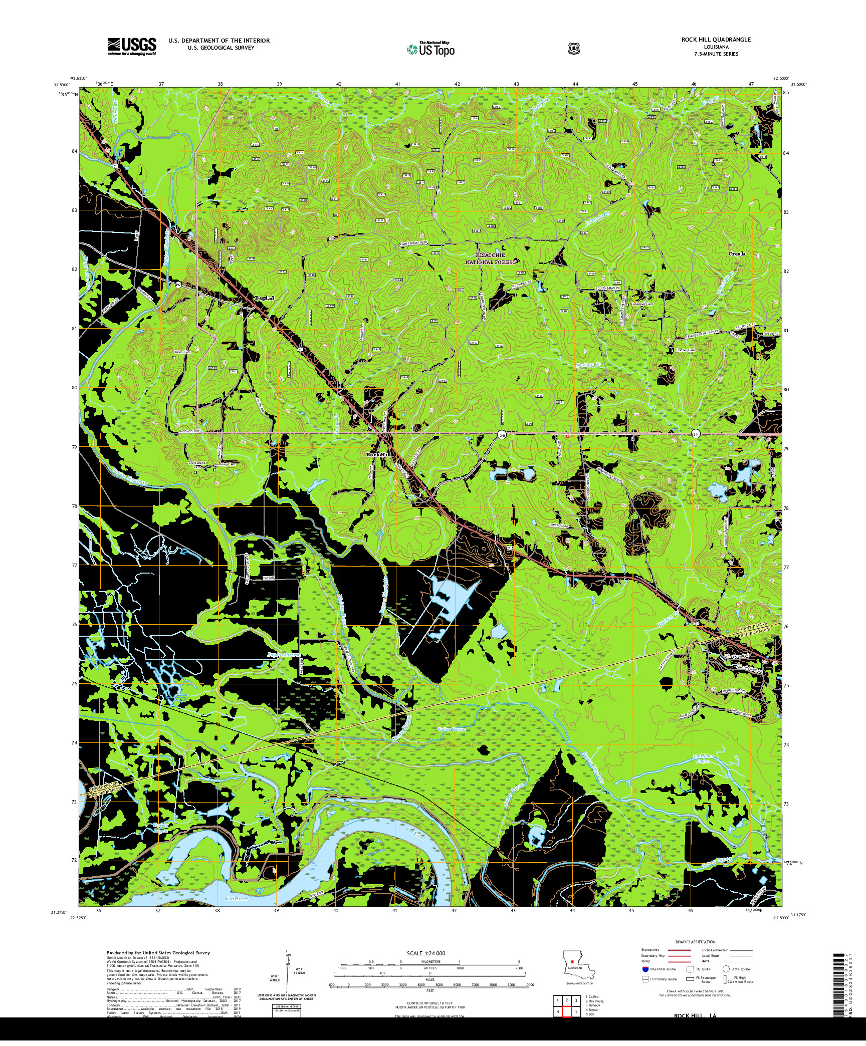 USGS US TOPO 7.5-MINUTE MAP FOR ROCK HILL, LA 2021