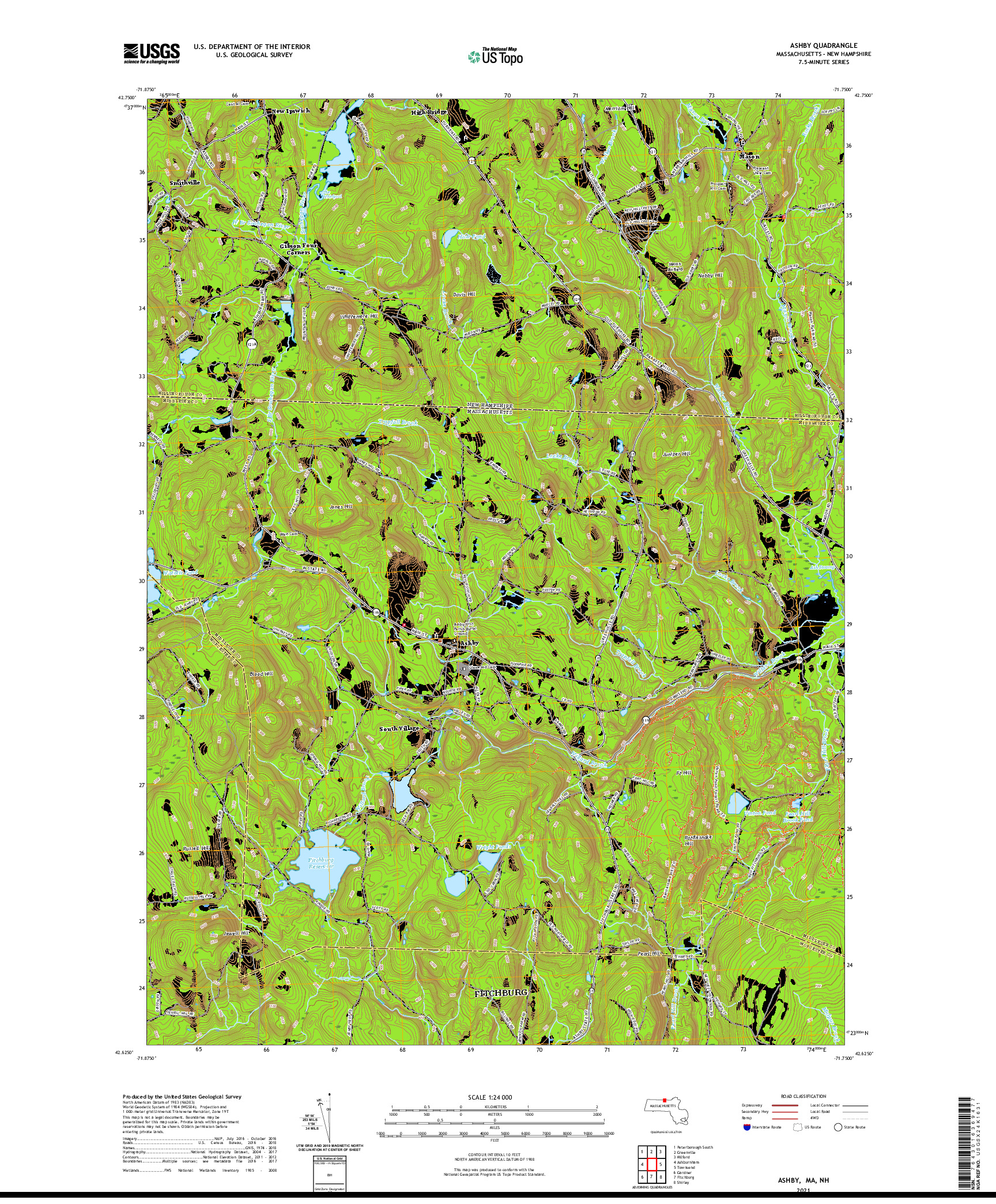 USGS US TOPO 7.5-MINUTE MAP FOR ASHBY, MA,NH 2021