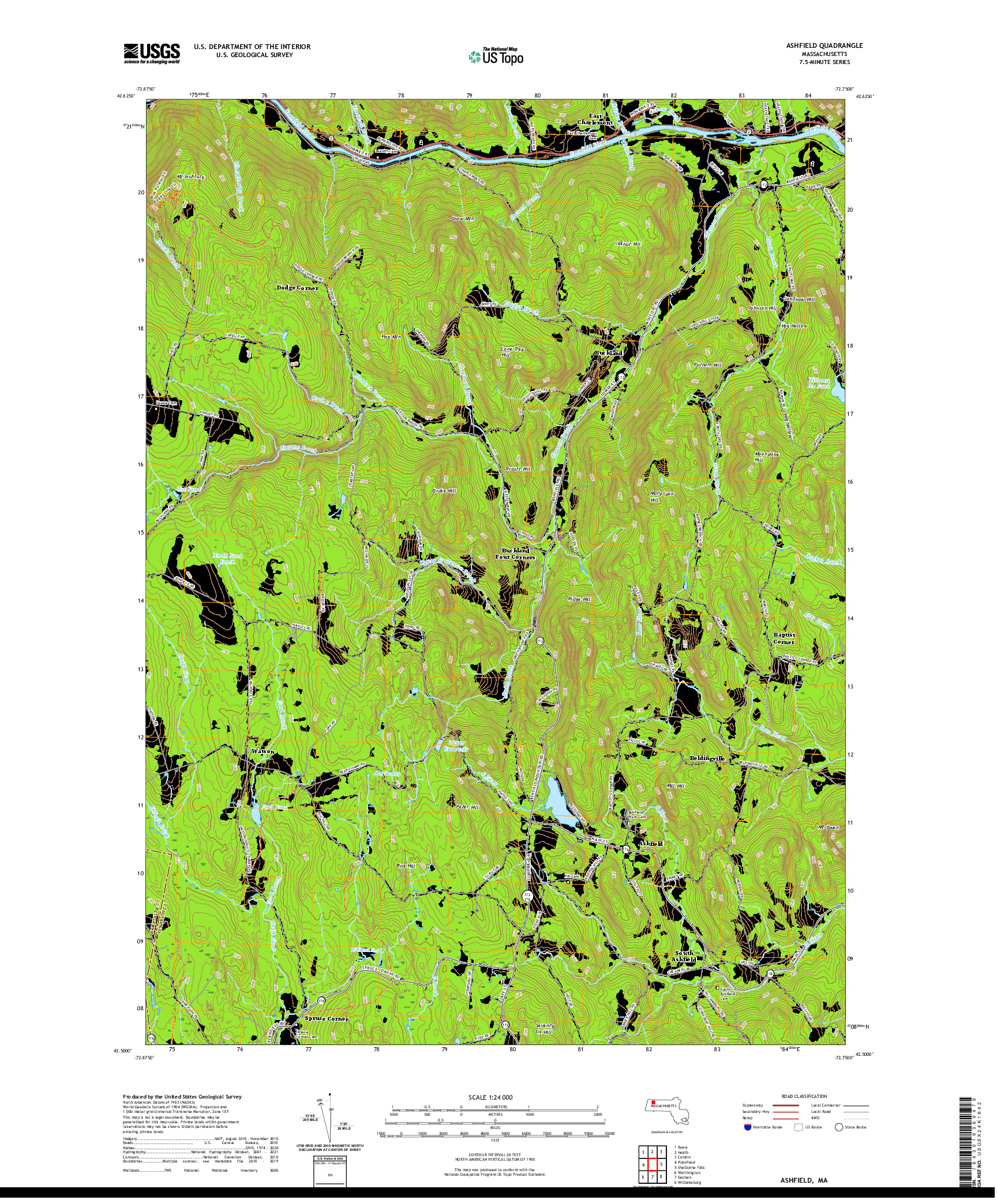 USGS US TOPO 7.5-MINUTE MAP FOR ASHFIELD, MA 2021