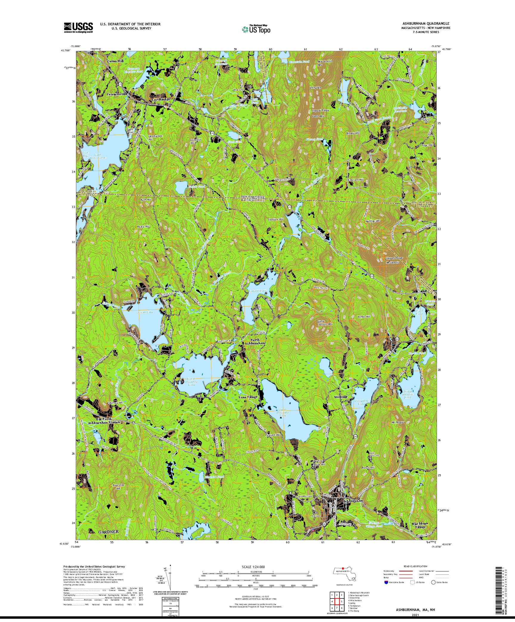 USGS US TOPO 7.5-MINUTE MAP FOR ASHBURNHAM, MA,NH 2021