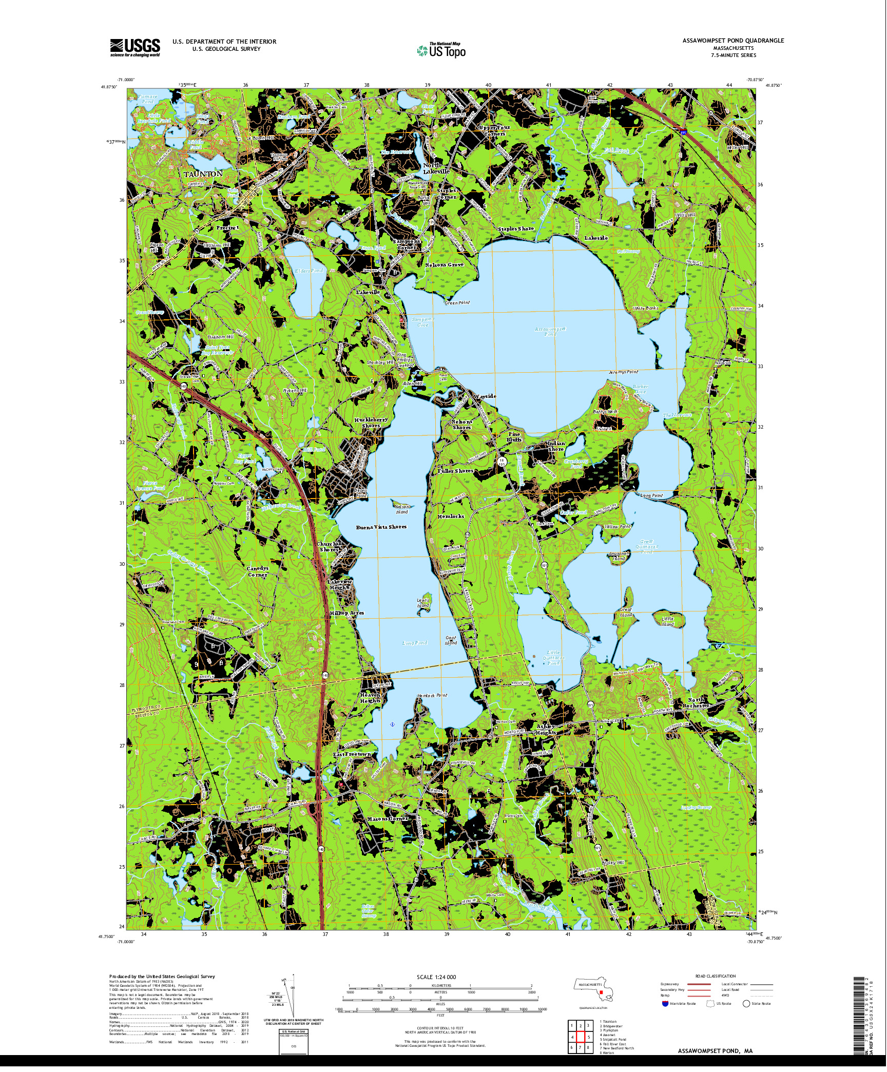 USGS US TOPO 7.5-MINUTE MAP FOR ASSAWOMPSET POND, MA 2021