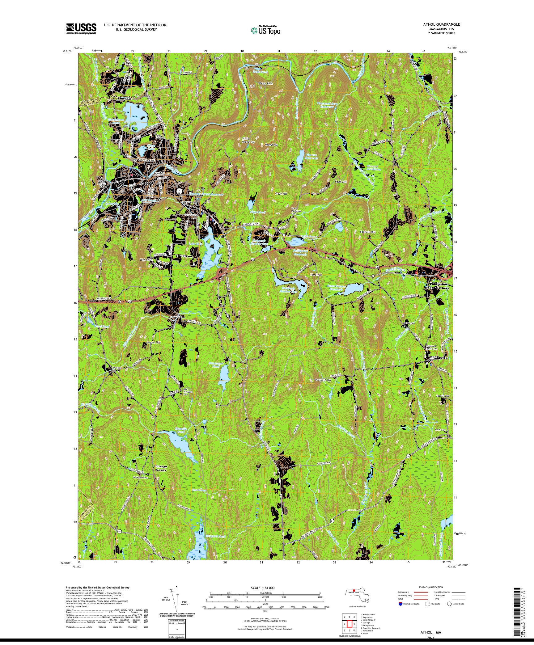 USGS US TOPO 7.5-MINUTE MAP FOR ATHOL, MA 2021