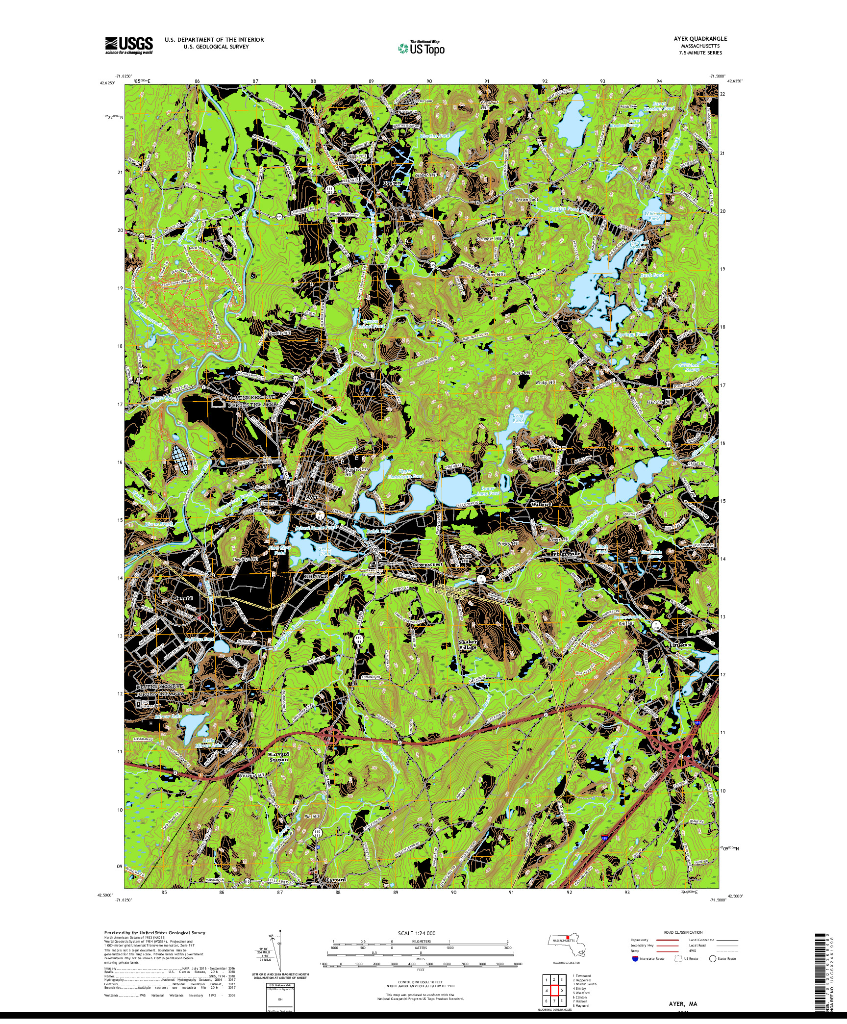USGS US TOPO 7.5-MINUTE MAP FOR AYER, MA 2021