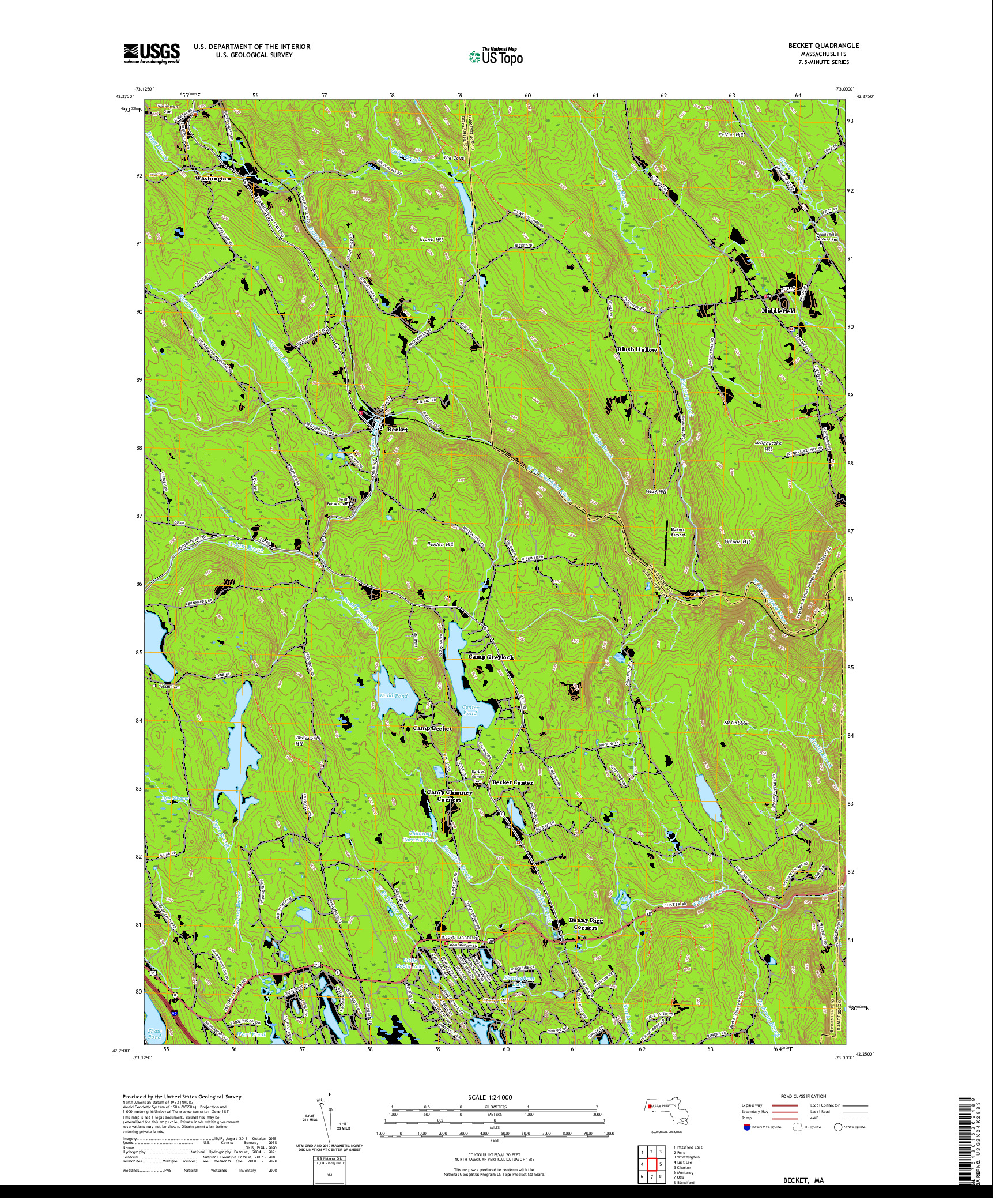 USGS US TOPO 7.5-MINUTE MAP FOR BECKET, MA 2021
