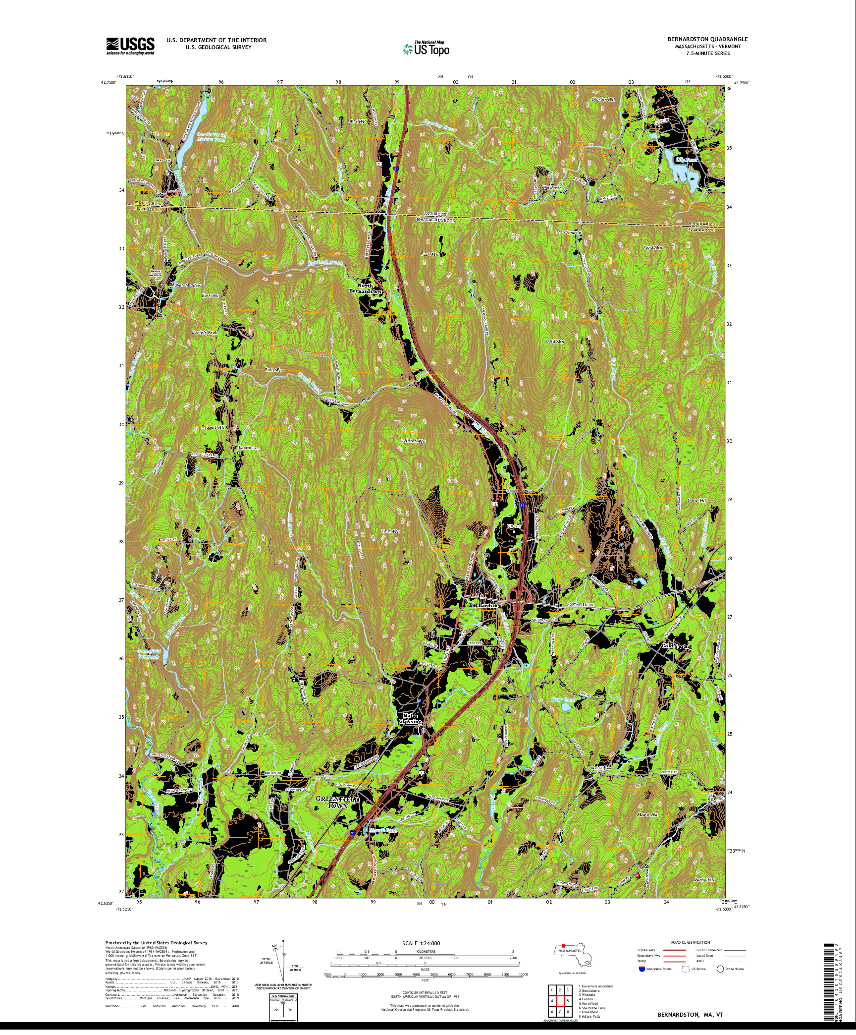 USGS US TOPO 7.5-MINUTE MAP FOR BERNARDSTON, MA,VT 2021