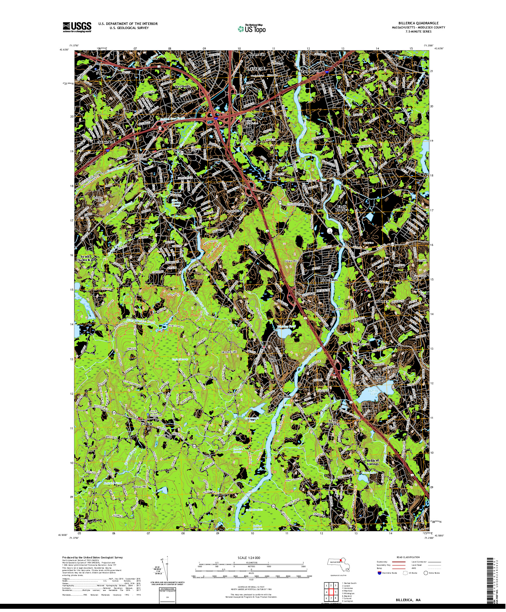 USGS US TOPO 7.5-MINUTE MAP FOR BILLERICA, MA 2021