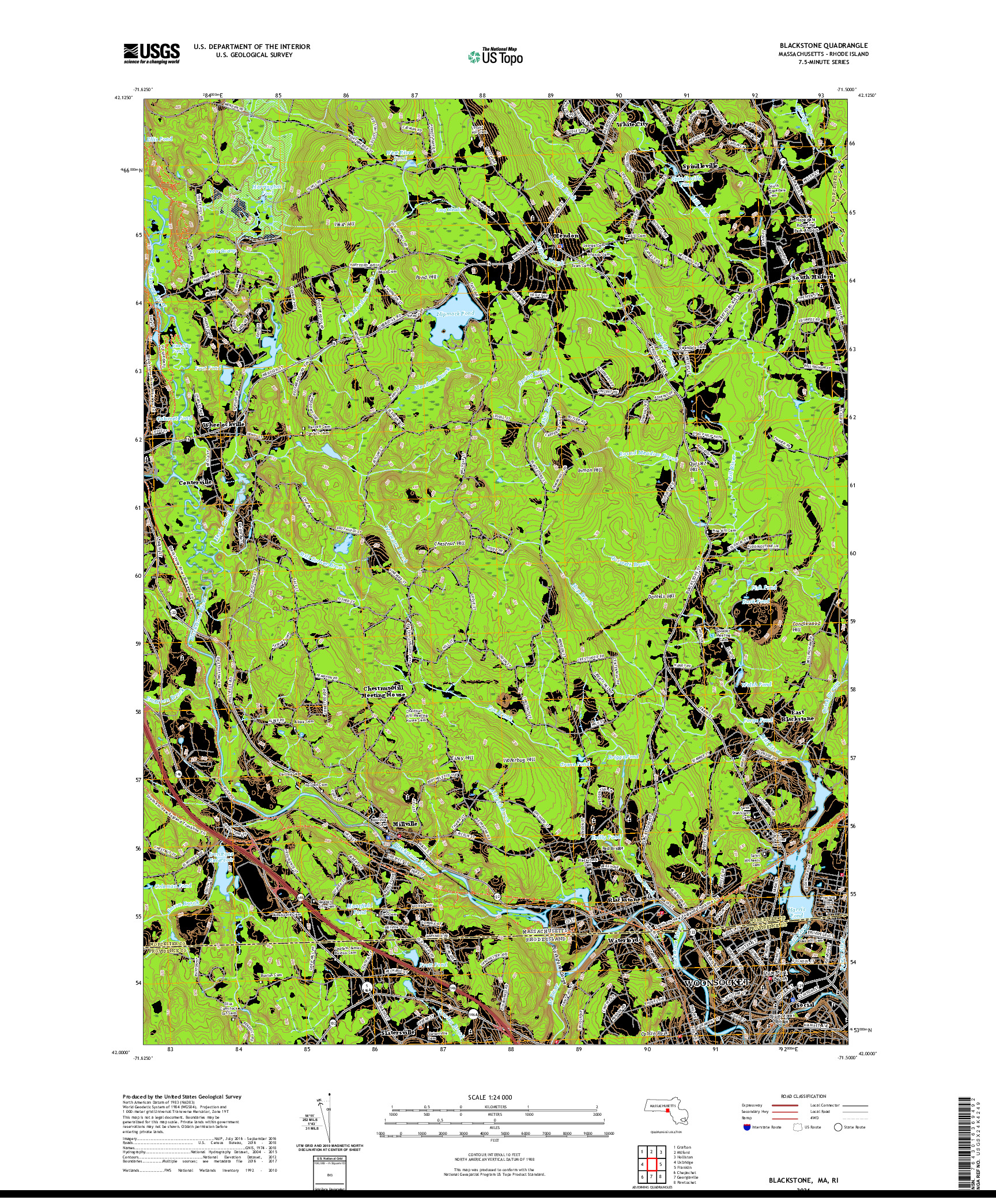 USGS US TOPO 7.5-MINUTE MAP FOR BLACKSTONE, MA,RI 2021