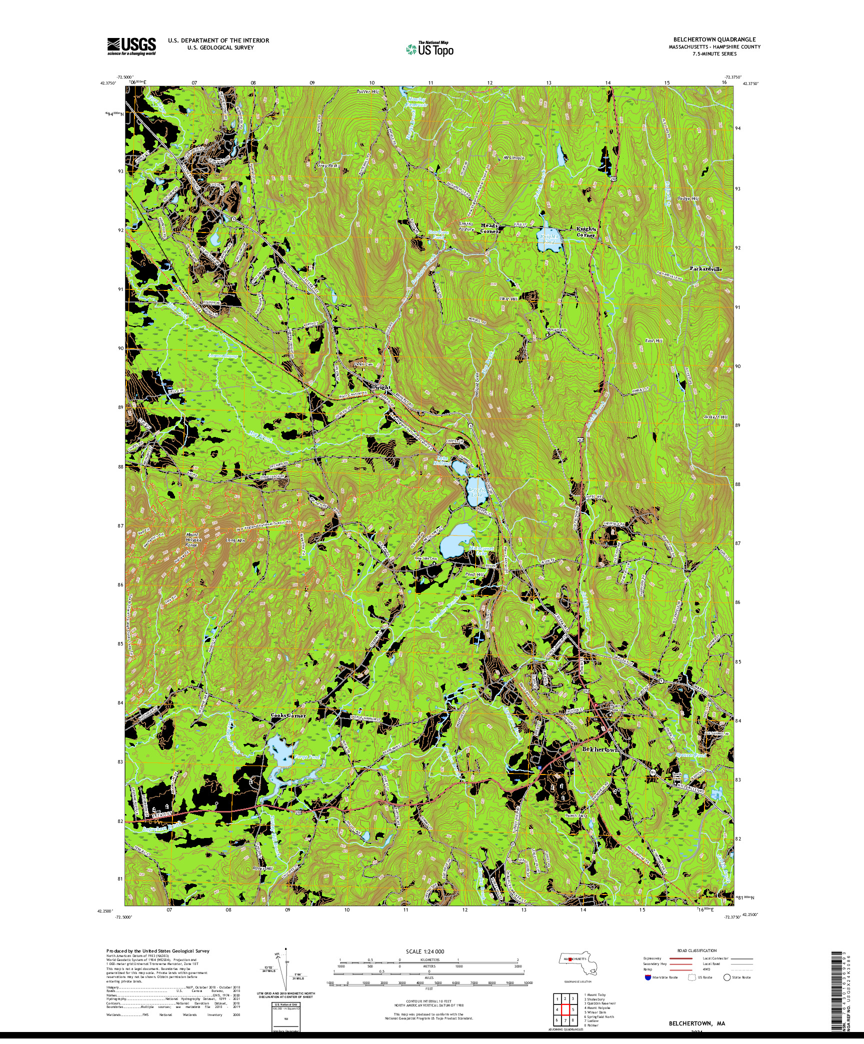 USGS US TOPO 7.5-MINUTE MAP FOR BELCHERTOWN, MA 2021