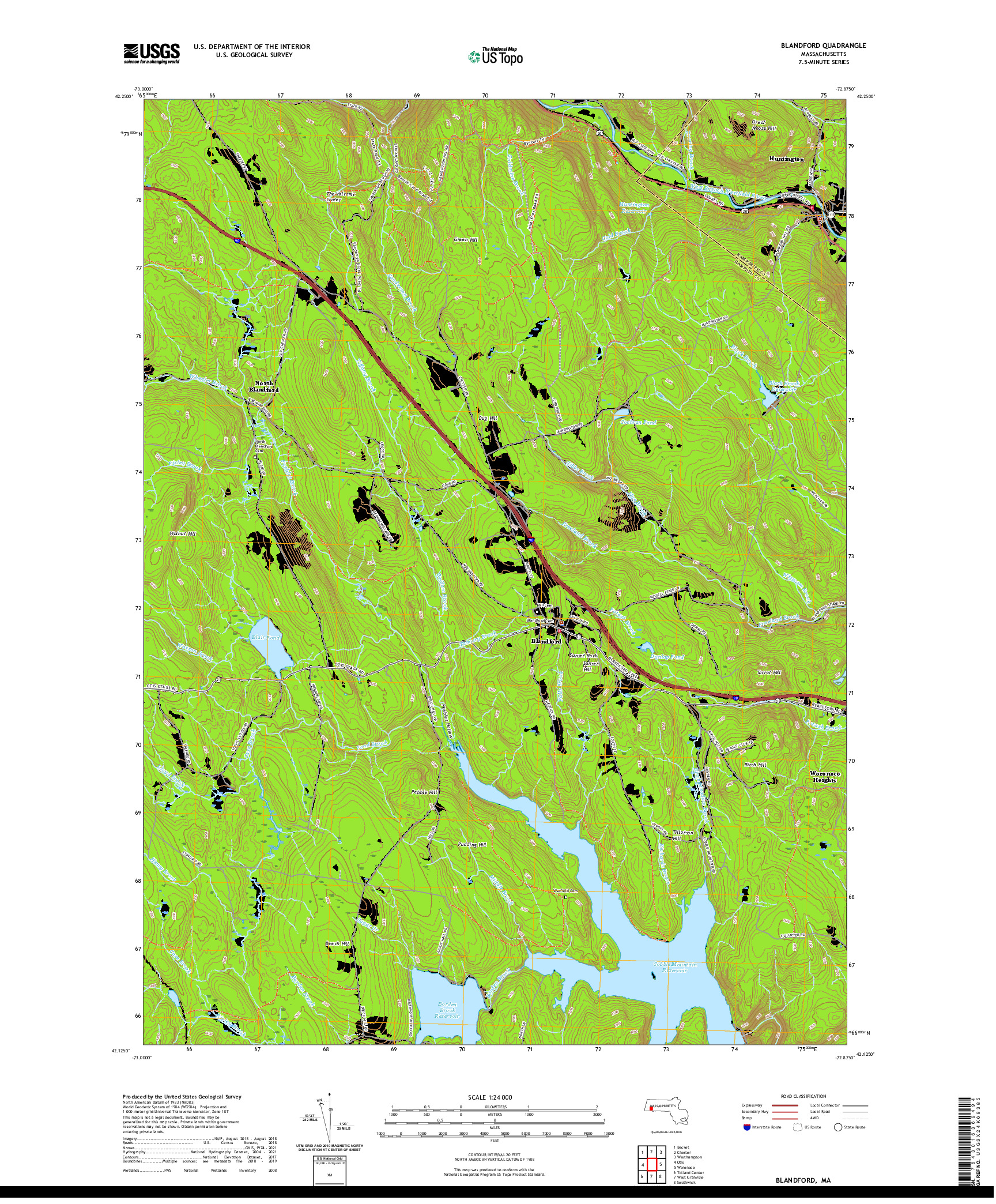 USGS US TOPO 7.5-MINUTE MAP FOR BLANDFORD, MA 2021
