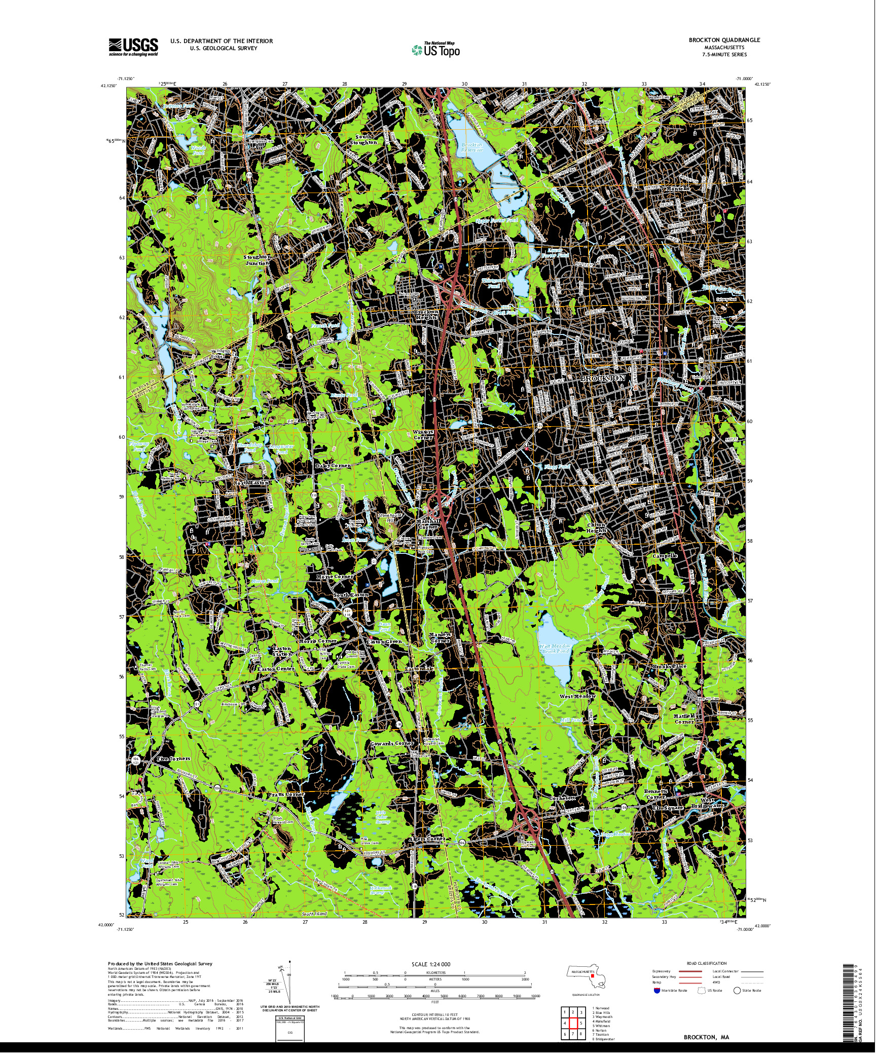 USGS US TOPO 7.5-MINUTE MAP FOR BROCKTON, MA 2021