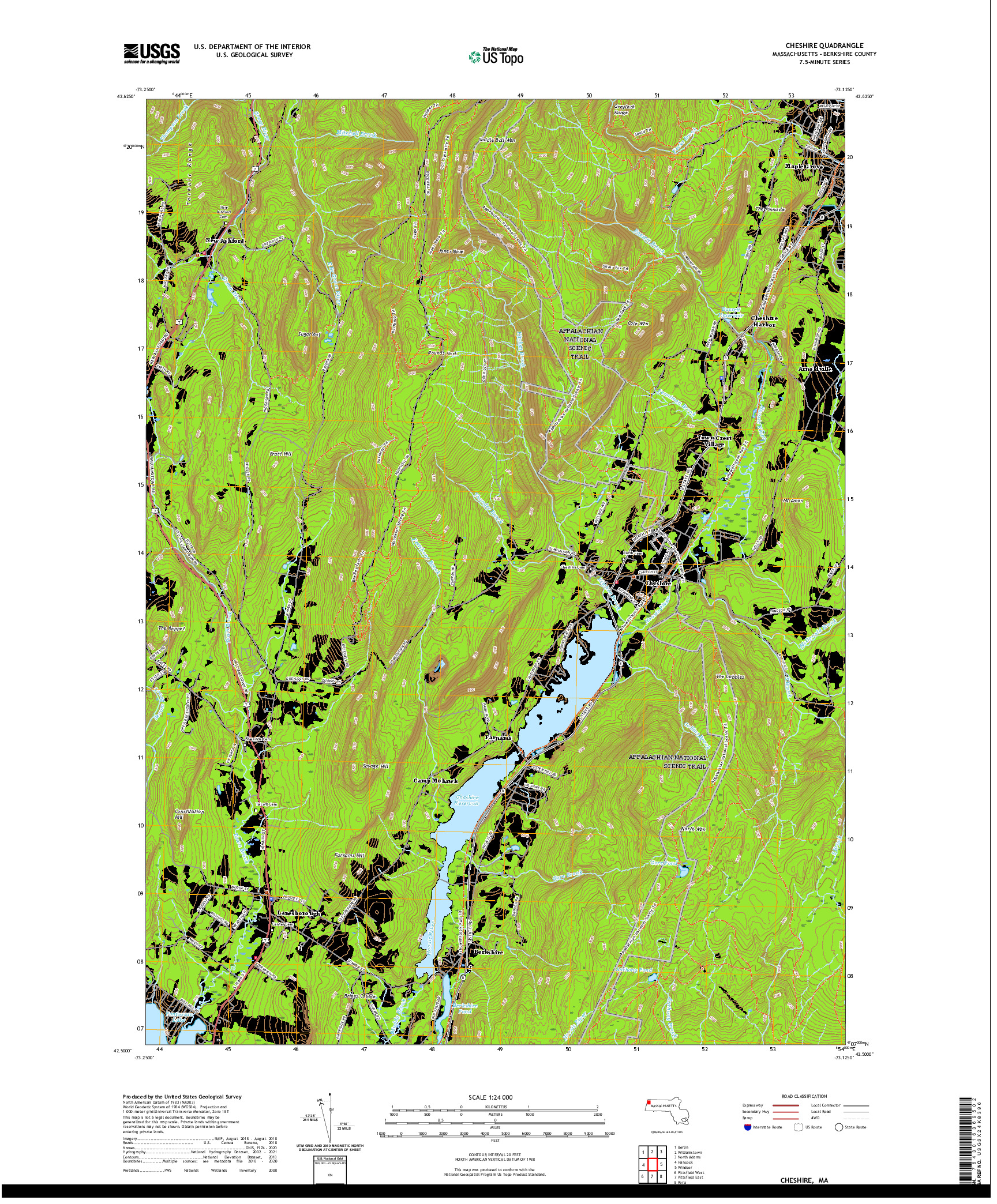 USGS US TOPO 7.5-MINUTE MAP FOR CHESHIRE, MA 2021