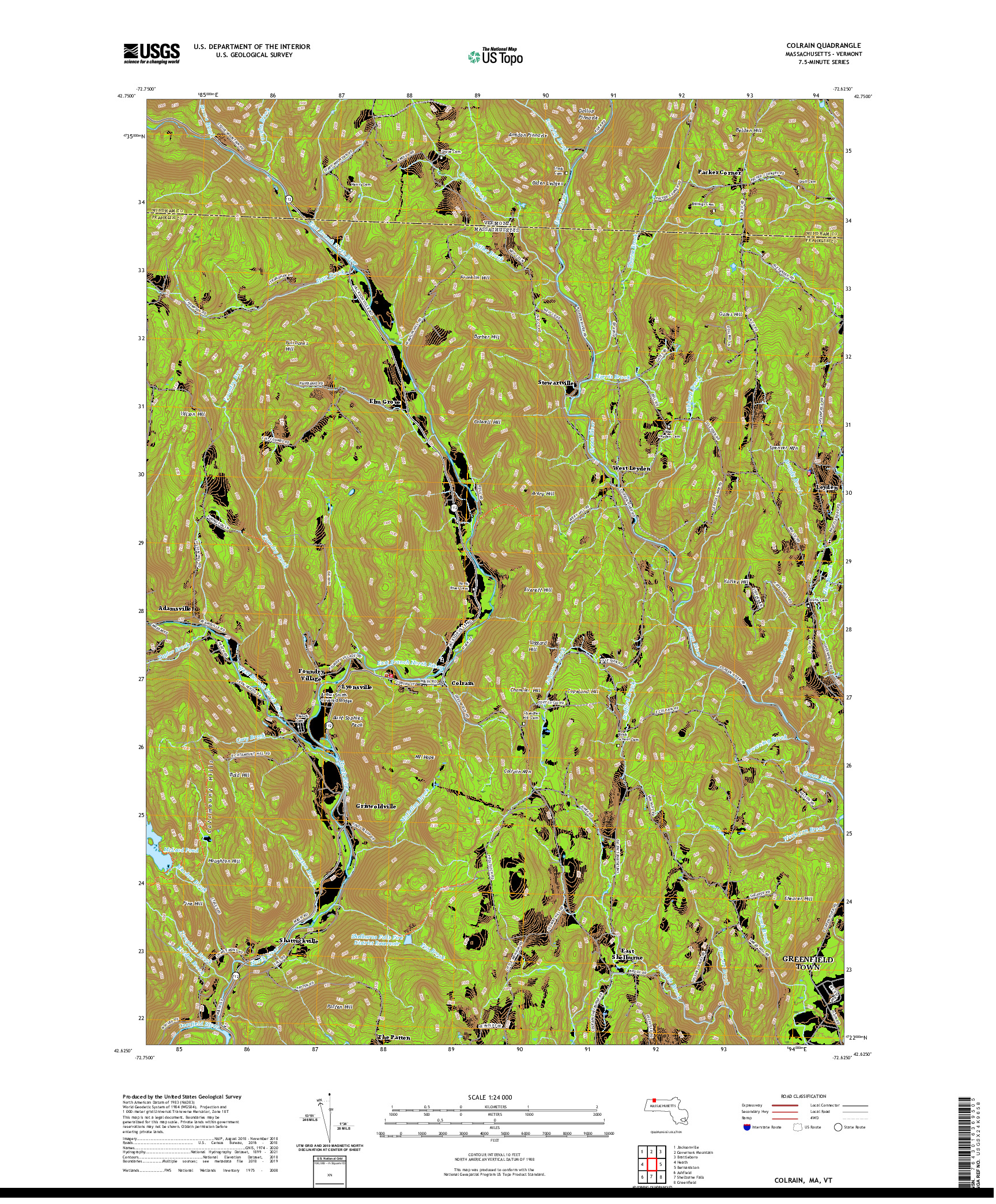 USGS US TOPO 7.5-MINUTE MAP FOR COLRAIN, MA,VT 2021