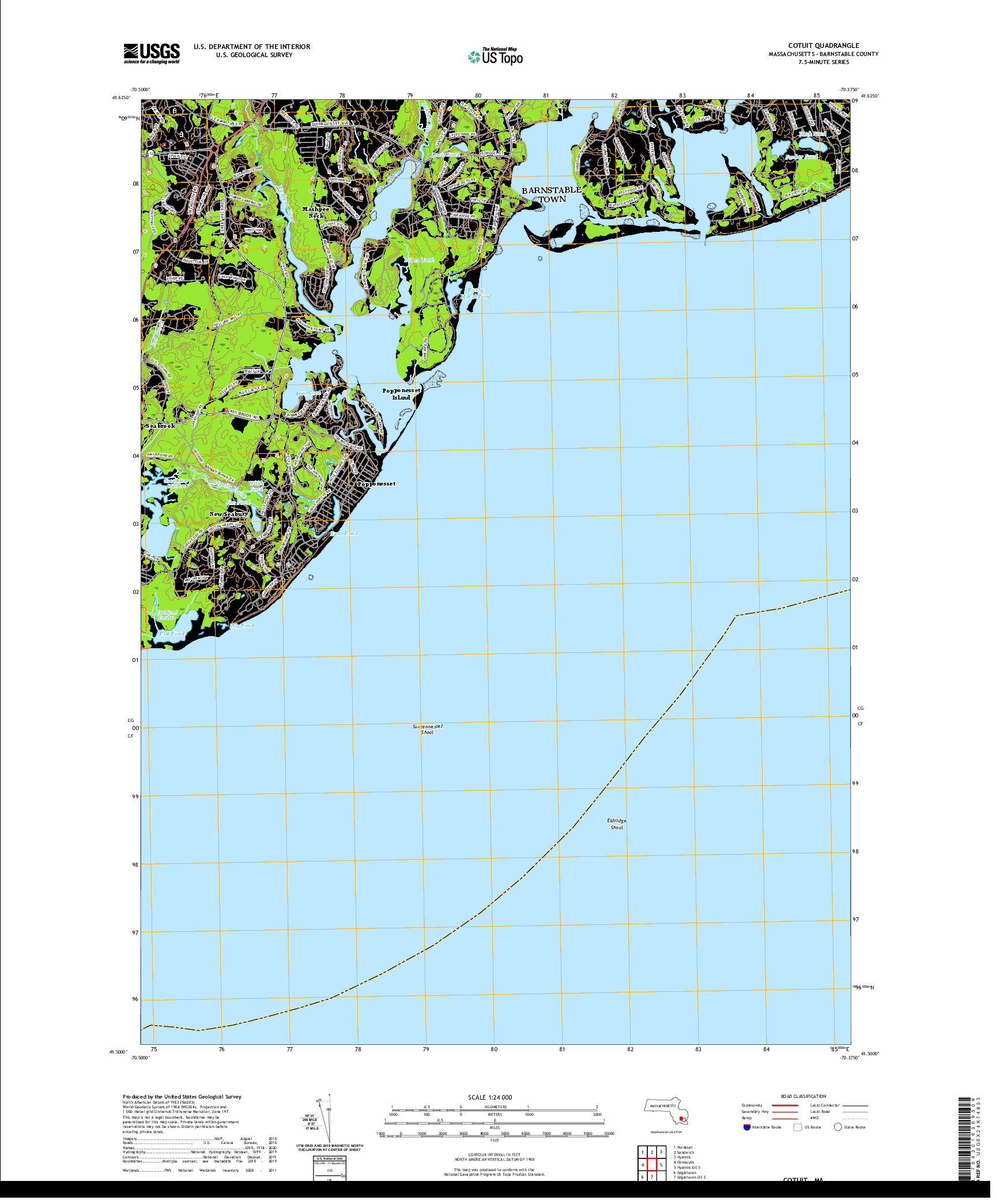 USGS US TOPO 7.5-MINUTE MAP FOR COTUIT, MA 2021