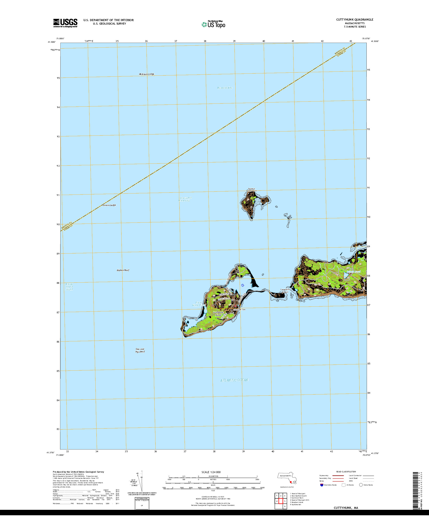 USGS US TOPO 7.5-MINUTE MAP FOR CUTTYHUNK, MA 2021