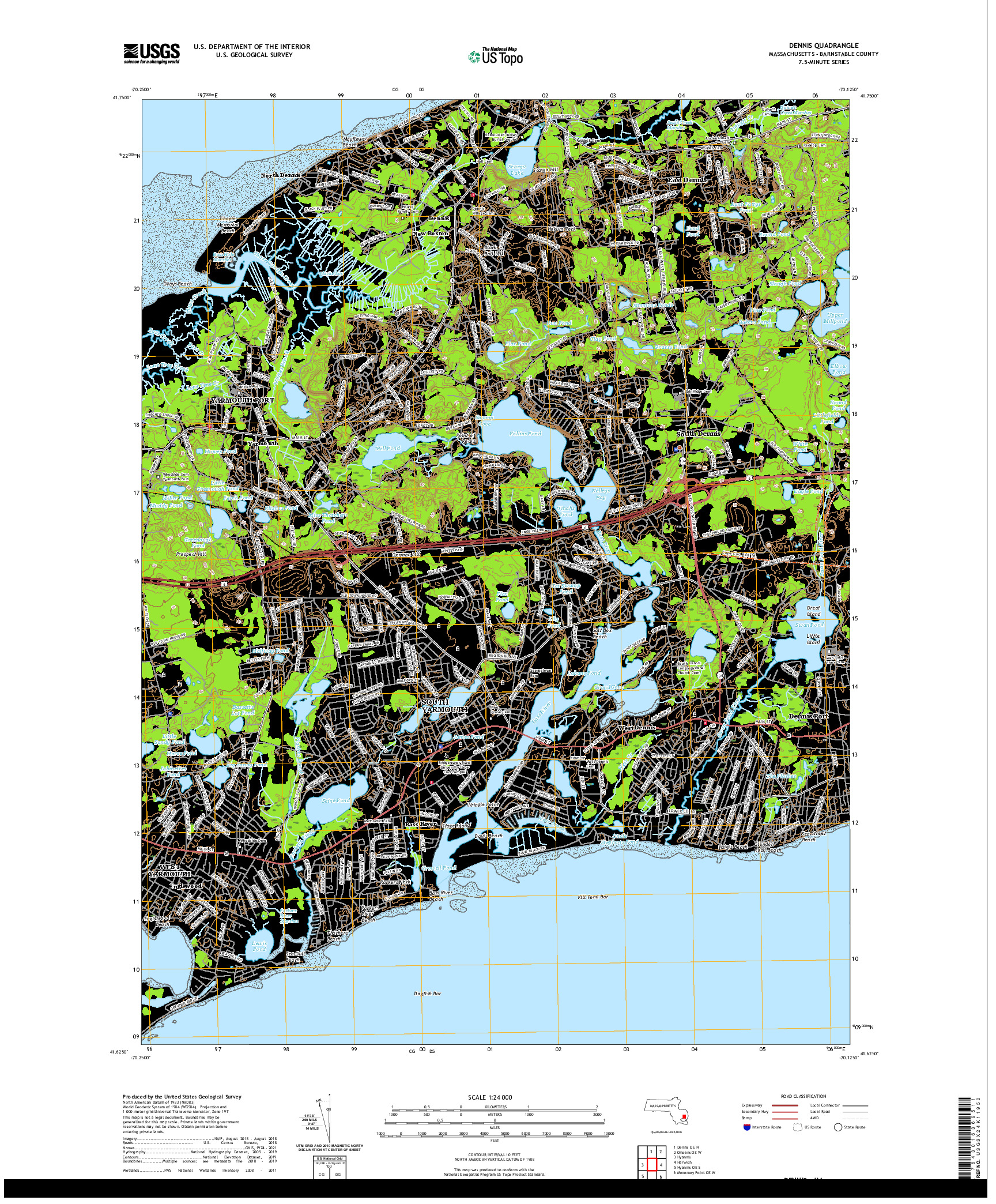 USGS US TOPO 7.5-MINUTE MAP FOR DENNIS, MA 2021