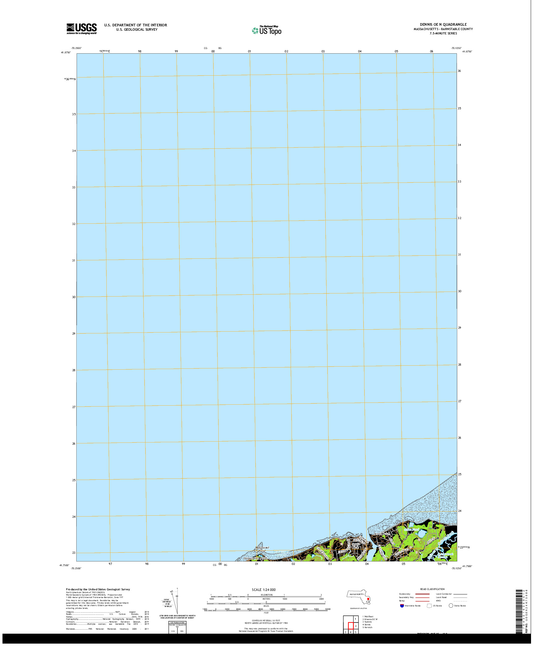 USGS US TOPO 7.5-MINUTE MAP FOR DENNIS OE N, MA 2021