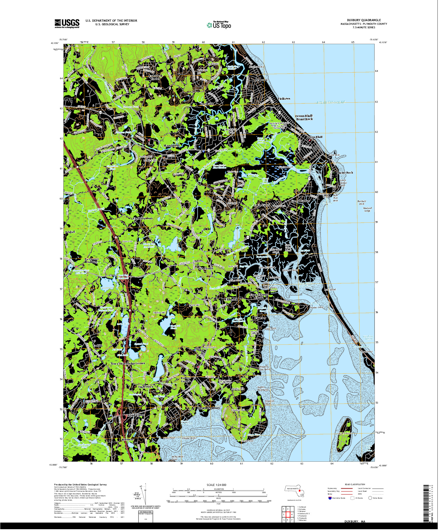 USGS US TOPO 7.5-MINUTE MAP FOR DUXBURY, MA 2021
