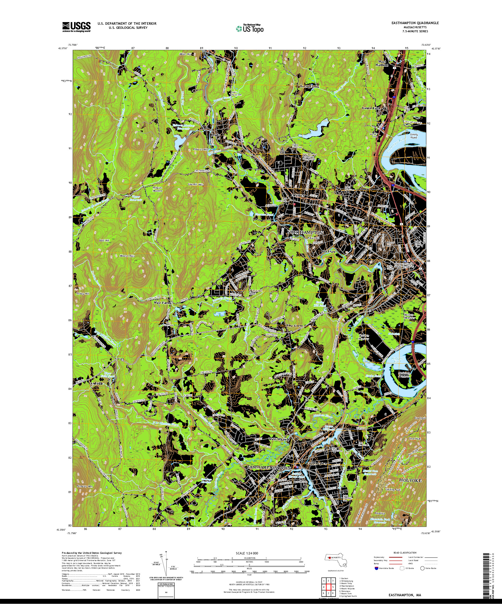 USGS US TOPO 7.5-MINUTE MAP FOR EASTHAMPTON, MA 2021