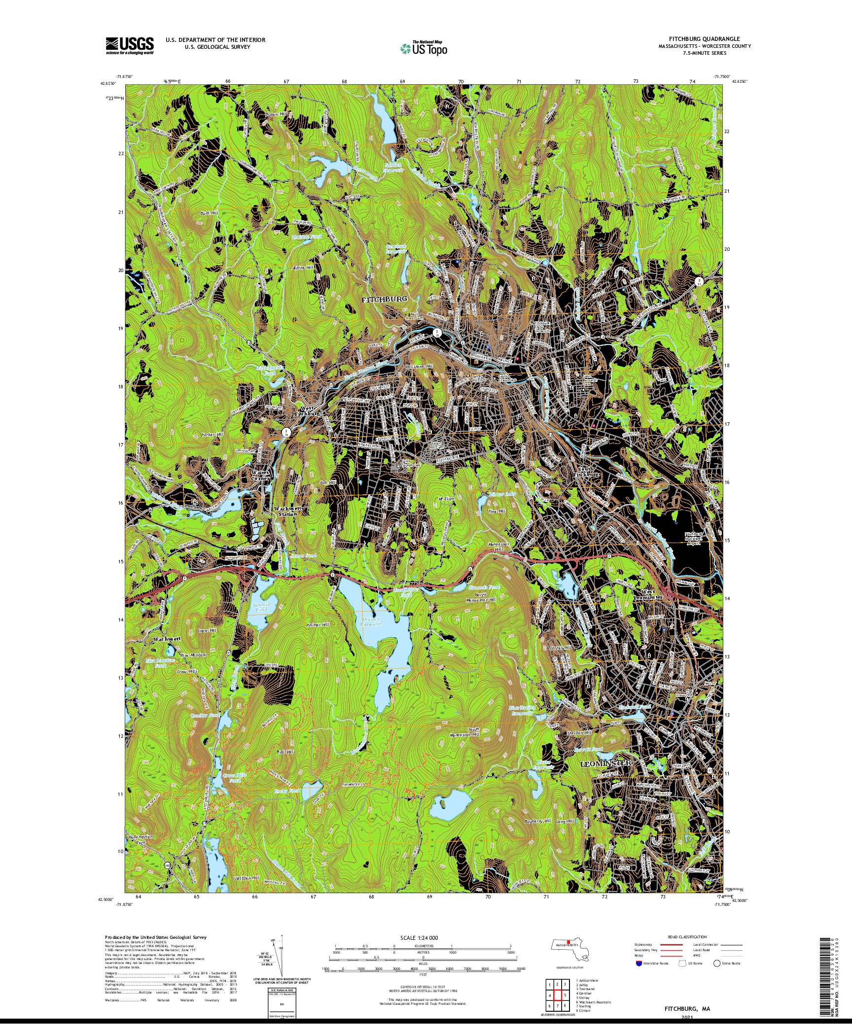 USGS US TOPO 7.5-MINUTE MAP FOR FITCHBURG, MA 2021