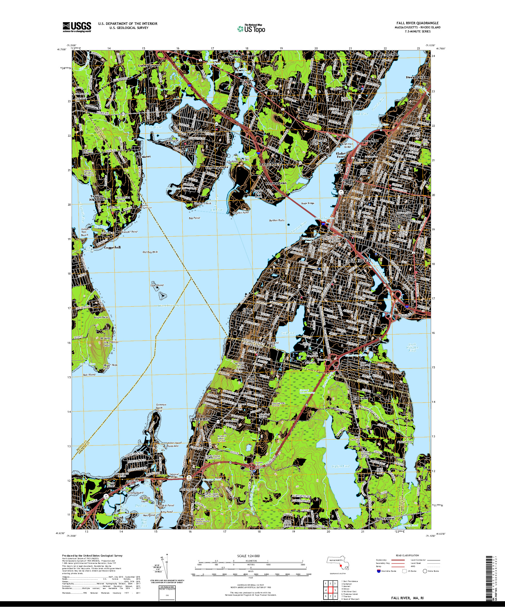 USGS US TOPO 7.5-MINUTE MAP FOR FALL RIVER, MA,RI 2021