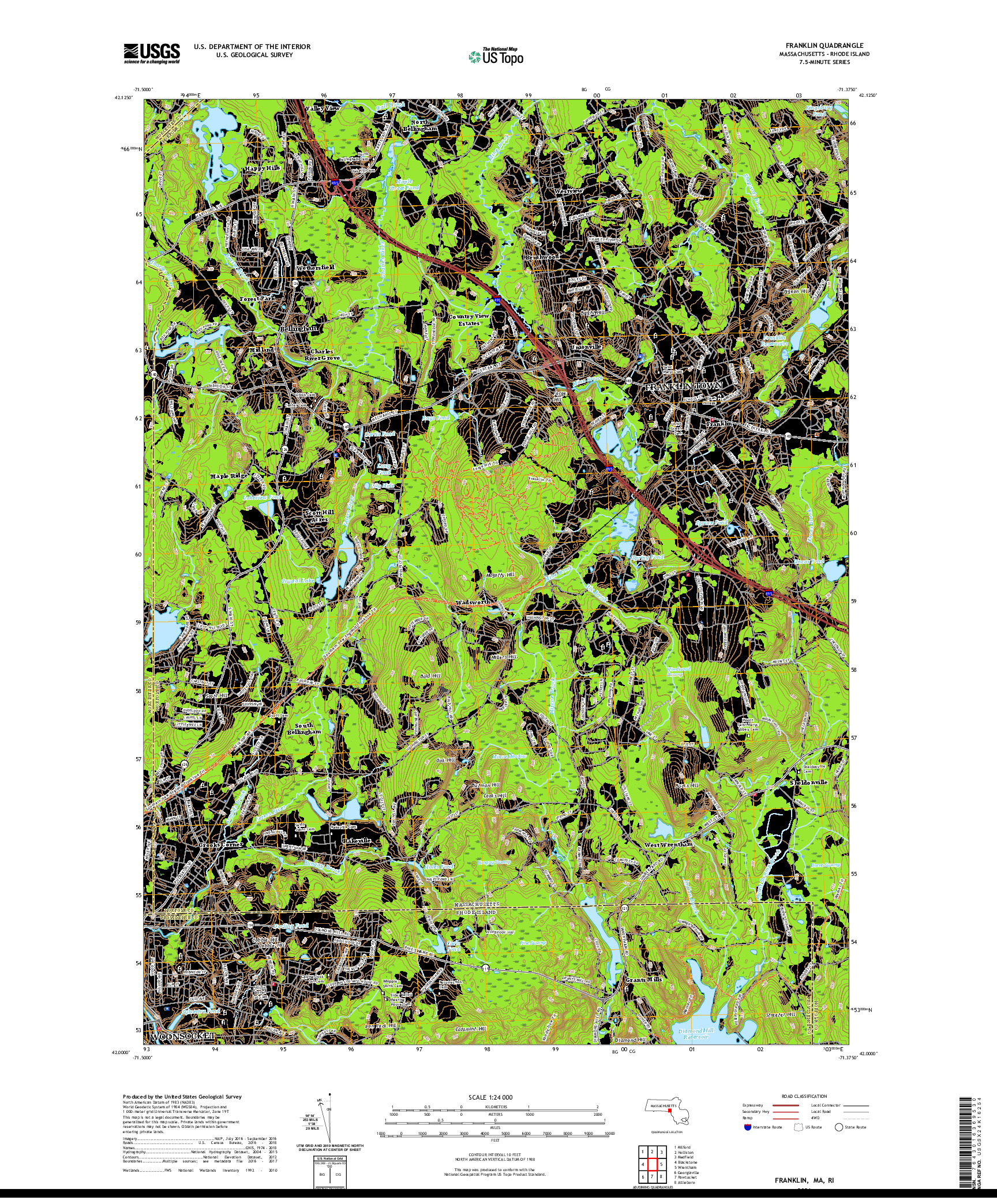 USGS US TOPO 7.5-MINUTE MAP FOR FRANKLIN, MA,RI 2021