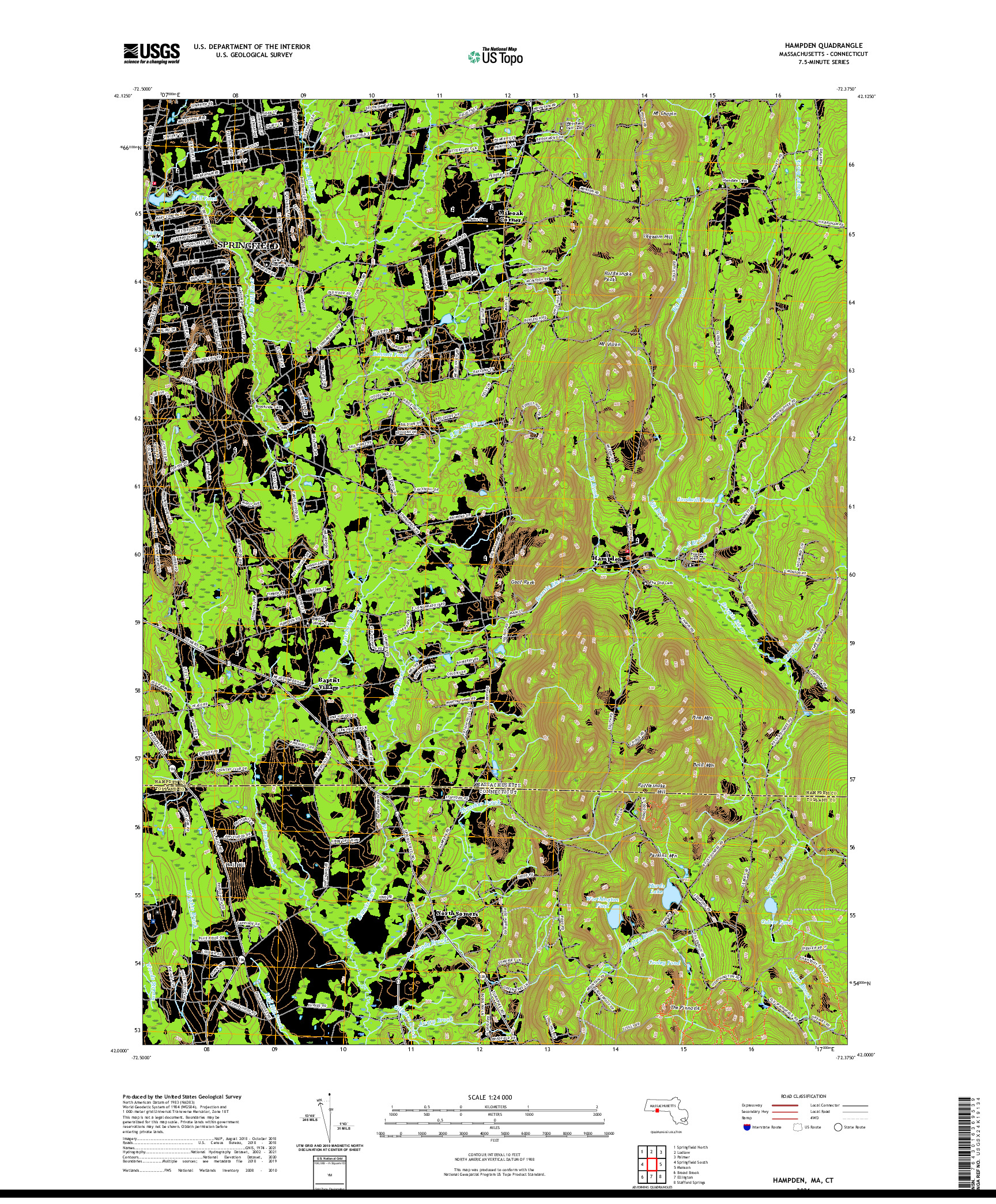 USGS US TOPO 7.5-MINUTE MAP FOR HAMPDEN, MA,CT 2021