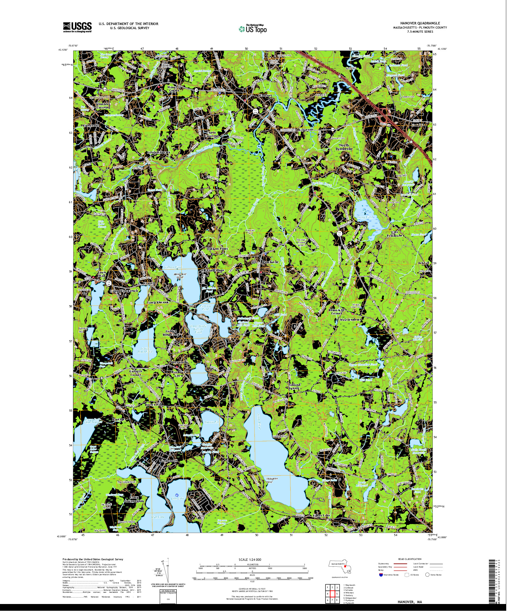 USGS US TOPO 7.5-MINUTE MAP FOR HANOVER, MA 2021