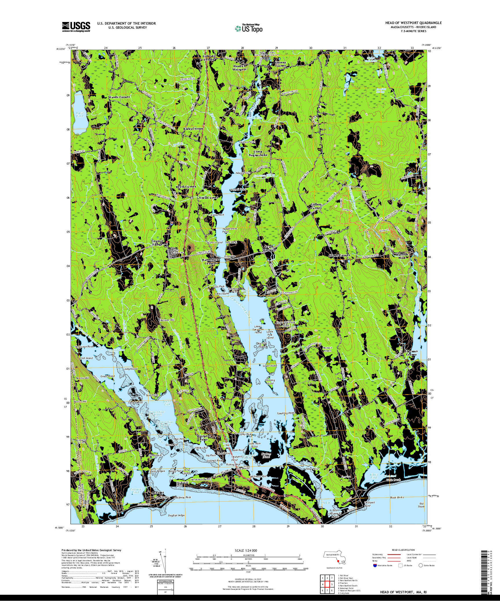 USGS US TOPO 7.5-MINUTE MAP FOR HEAD OF WESTPORT, MA,RI 2021